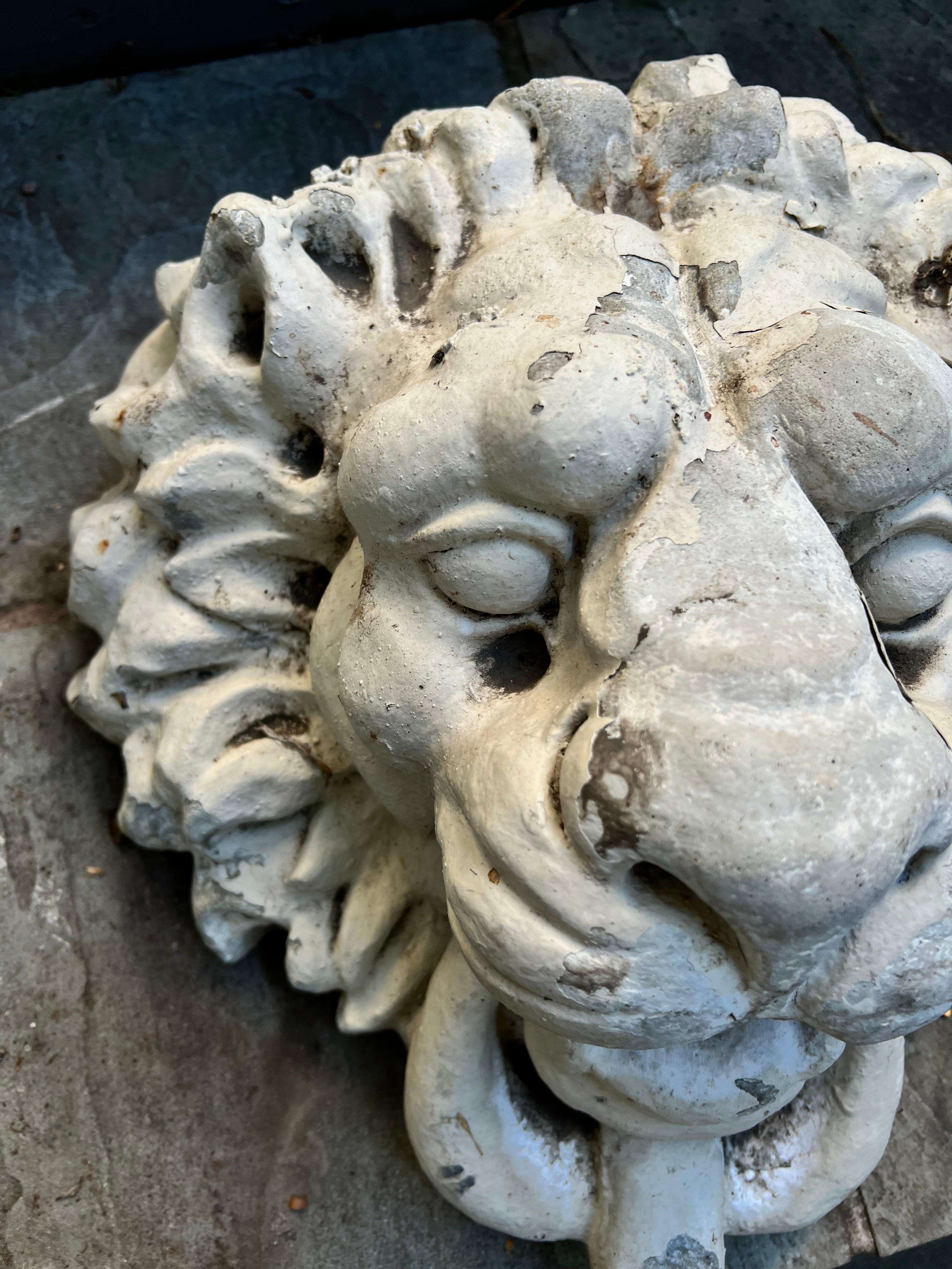 Mid-Century Modern Heavily Patinated Concrete Lion Head Fountain