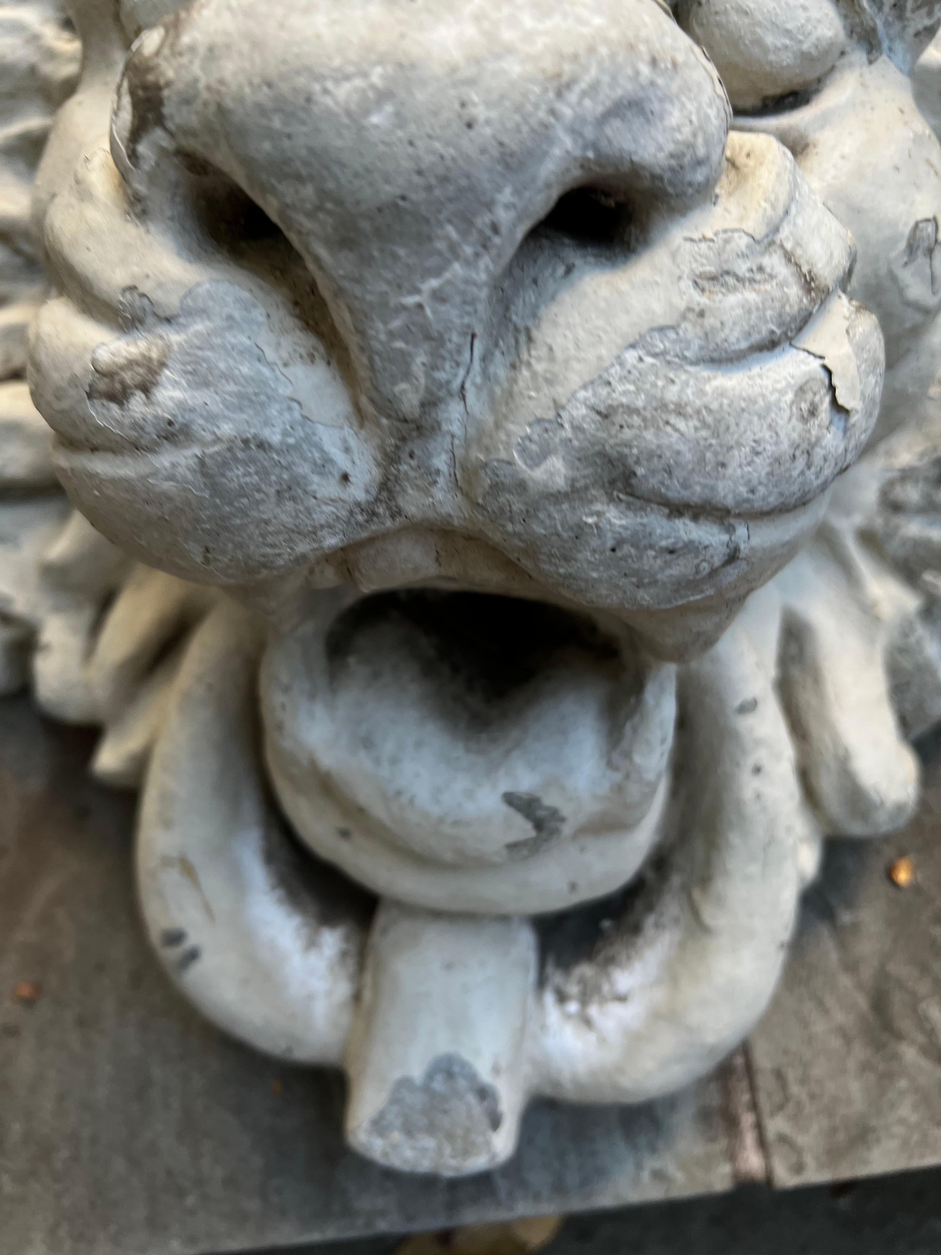 Heavily Patinated Concrete Lion Head Fountain In Good Condition In Los Angeles, CA