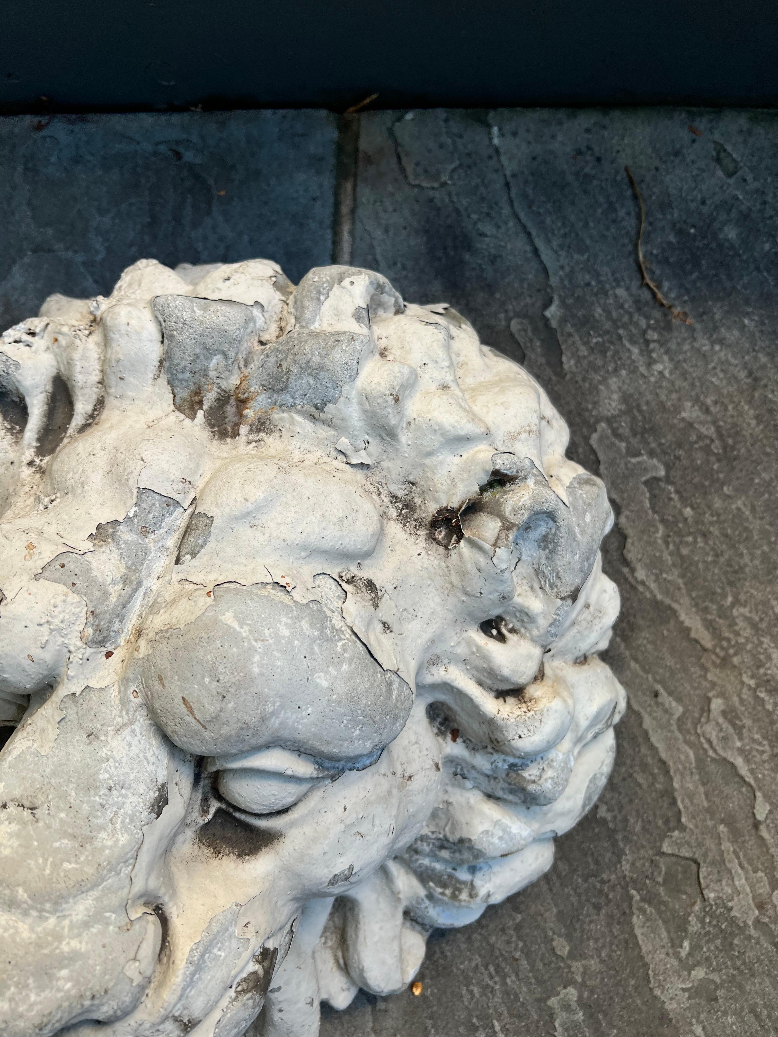 Heavily Patinated Concrete Lion Head Fountain 2