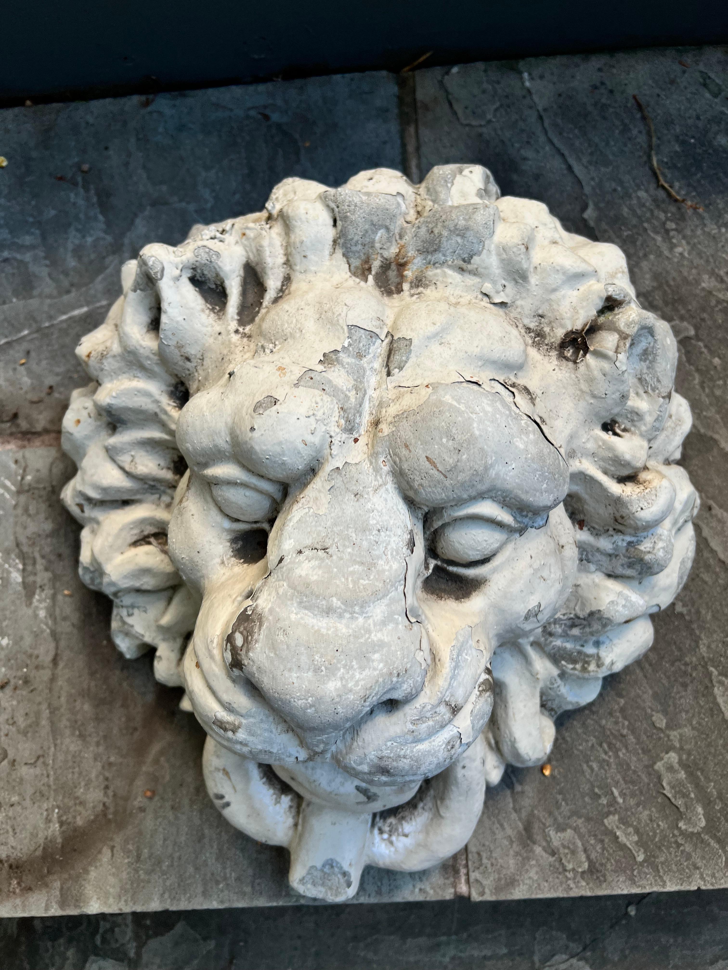 Heavily Patinated Concrete Lion Head Fountain 3