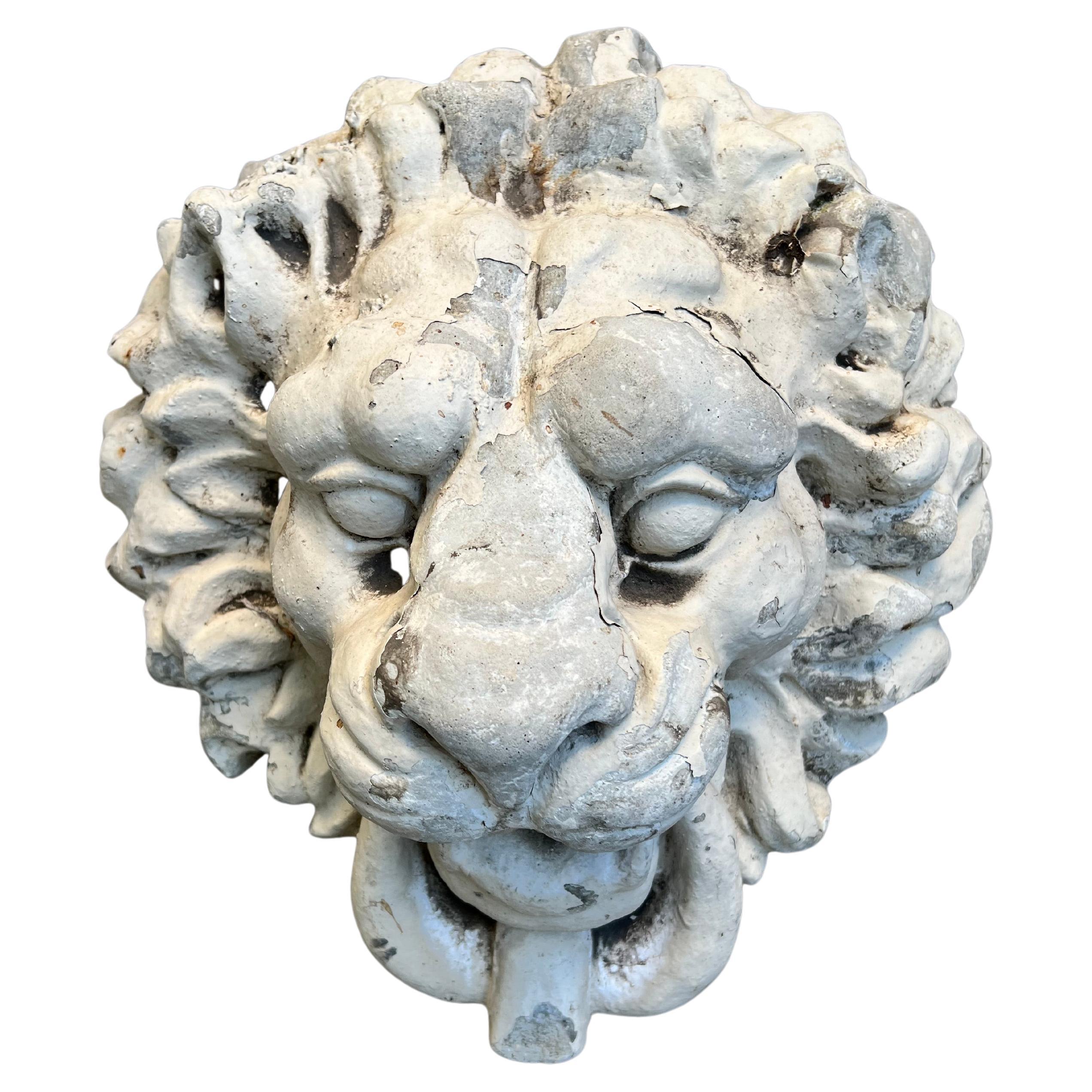 Heavily Patinated Concrete Lion Head Fountain