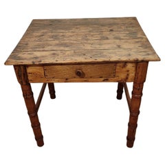 Antique Heavily Patinated Brutalist Pine Table with a Drawer