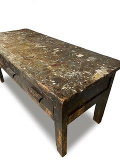 Heavily Patinated Three Drawer Utilitarian Work Table