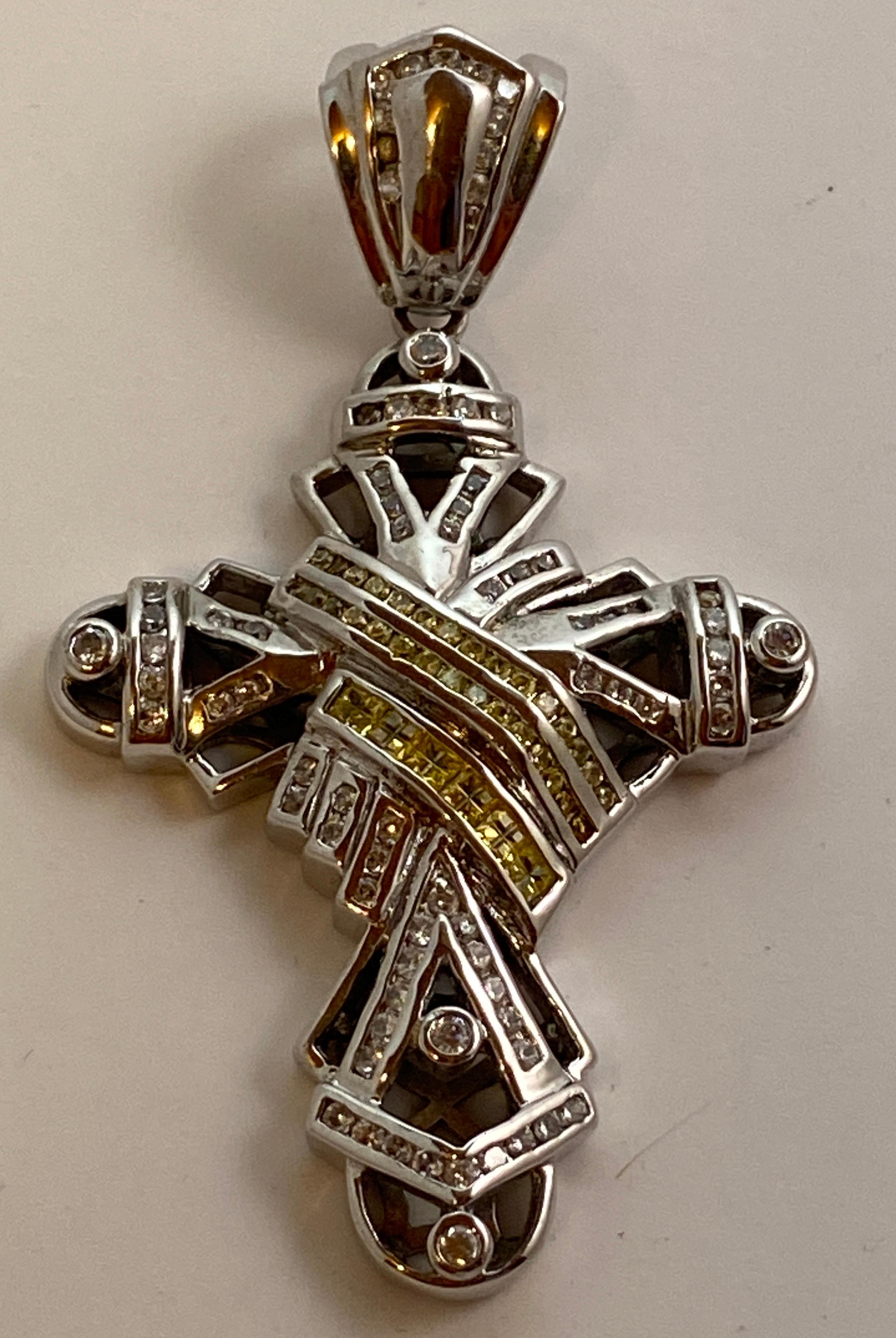 Heavily Plated White Gold Cross Pendant Accented With Semi Precious Stones For Sale 4