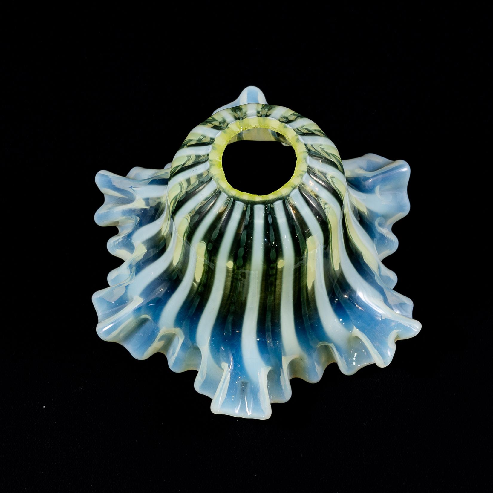 20th Century A pleated Vaseline shade, consisting of alternating stripes and a ruffled rim. For Sale