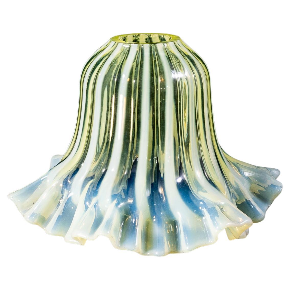 A pleated Vaseline shade, consisting of alternating stripes and a ruffled rim. For Sale