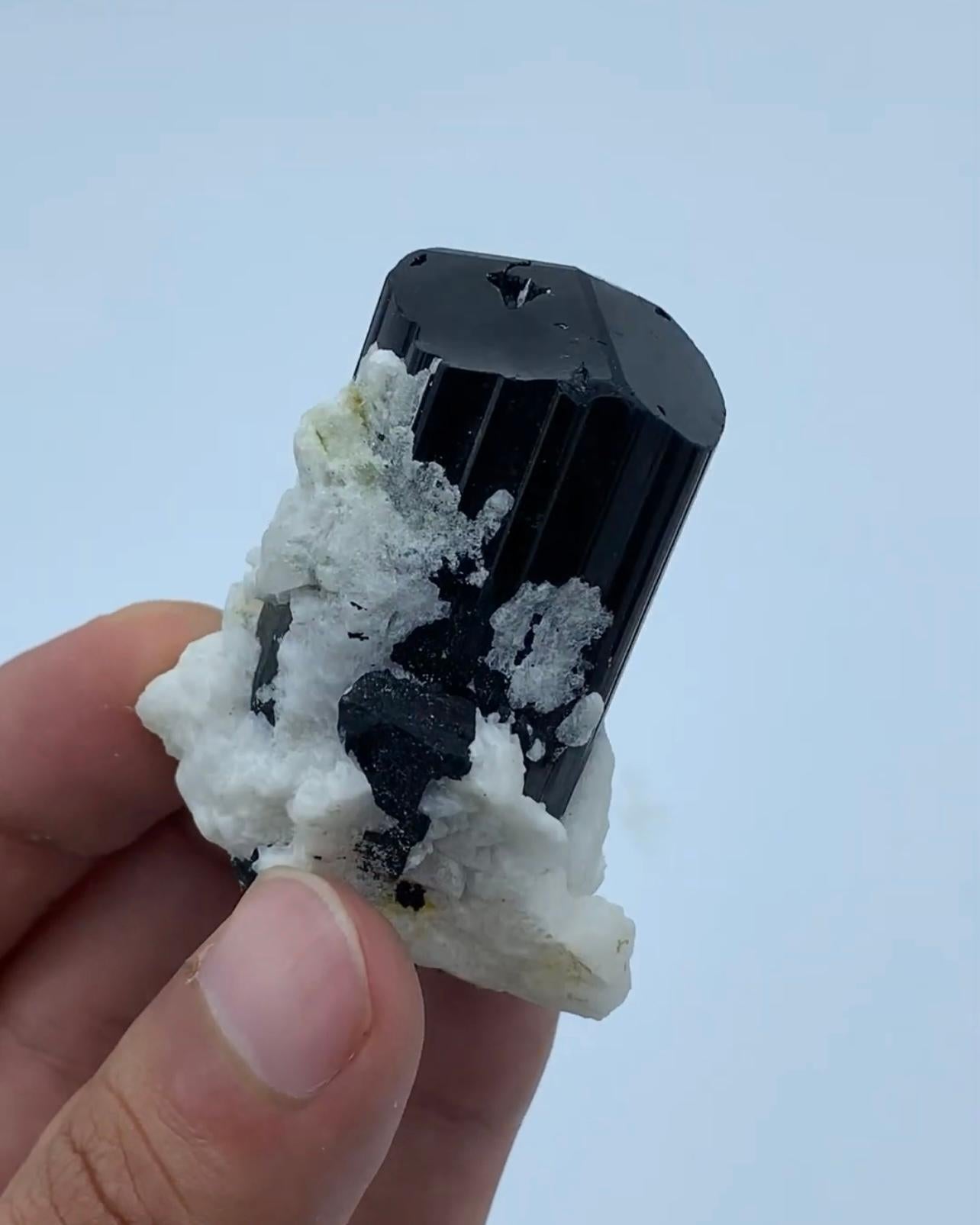 Modern Heavily Sharp Striated Black Tourmaline Crystal On Albite From Afghanistan For Sale