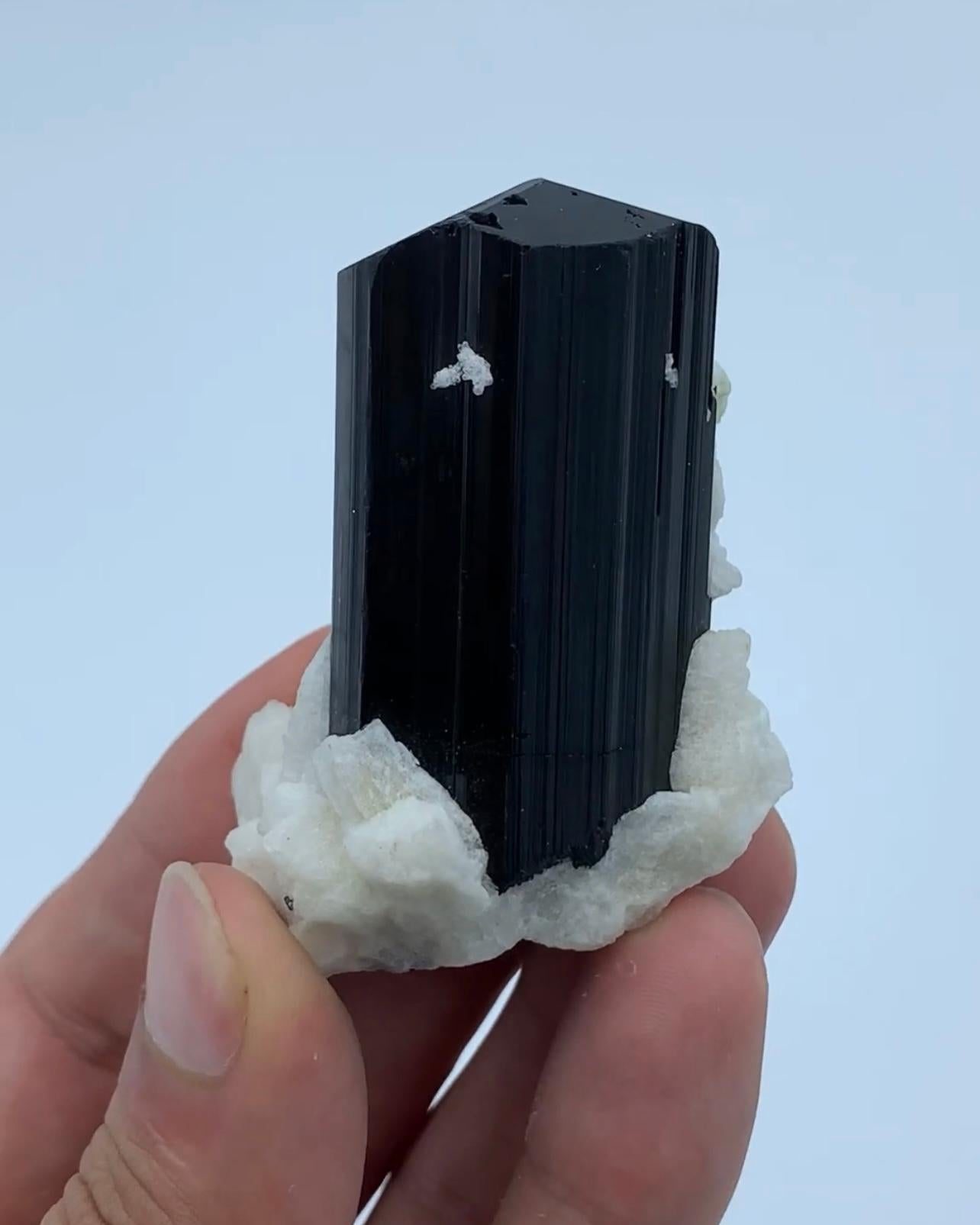 Other Heavily Sharp Striated Black Tourmaline Crystal On Albite From Afghanistan For Sale