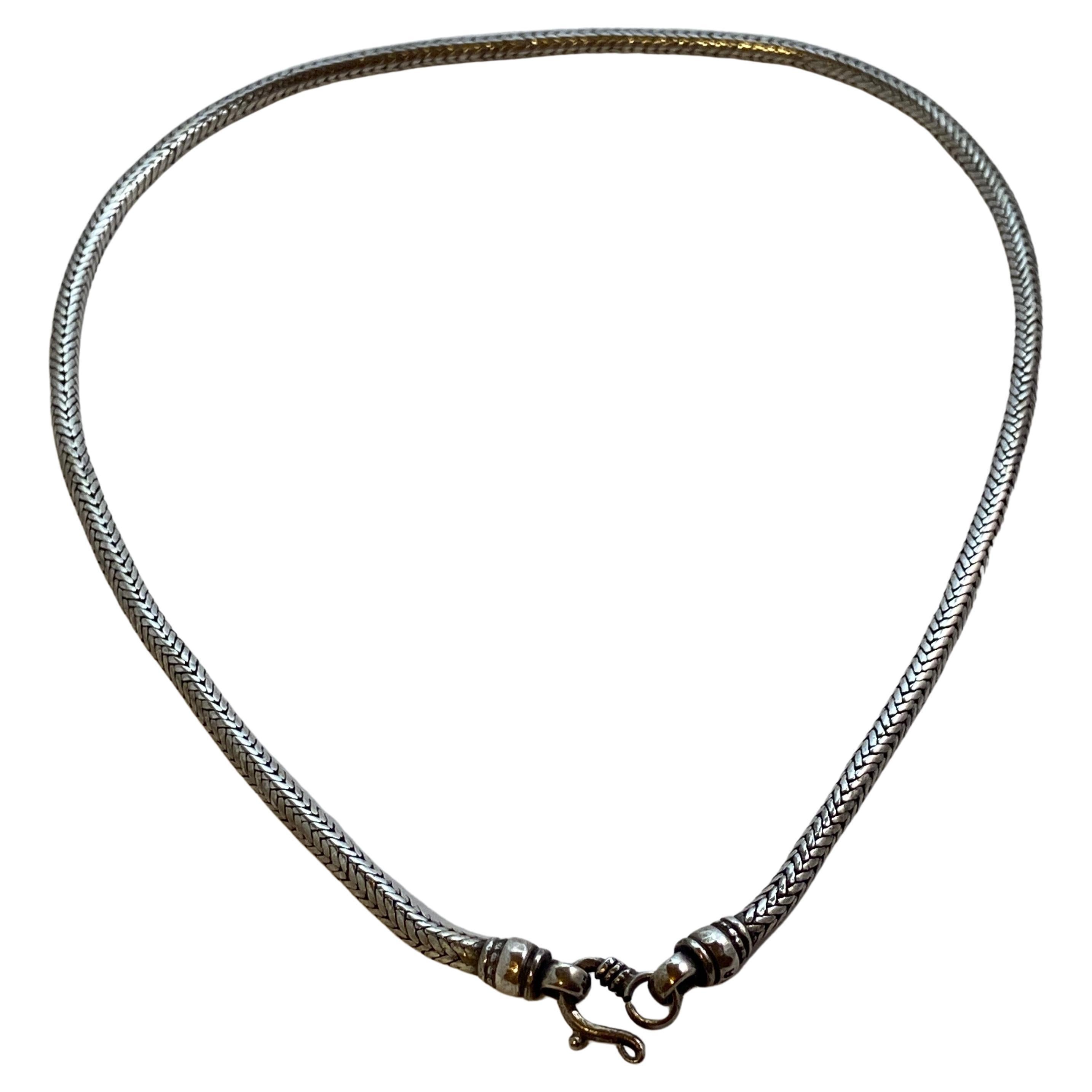 Heavily Smooth Snake-Link Sterling Silver Necklace  For Sale