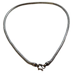 Vintage Heavily Smooth Snake-Link Sterling Silver Necklace 