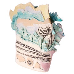 Heavily Textured Postmodern Studio Ceramic Vase Signed