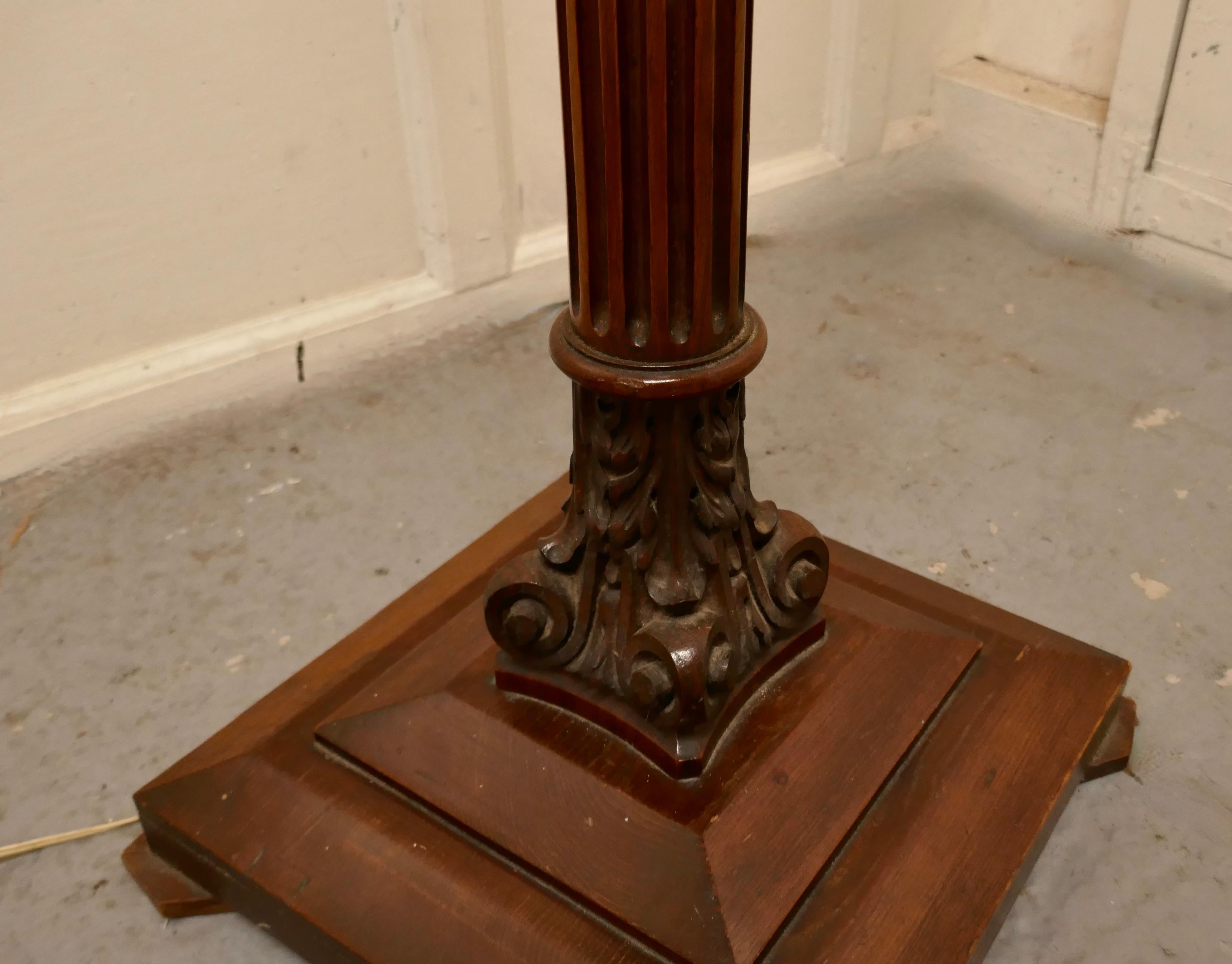 Gothic Heavily Turned Oak Floor Standing Lamp For Sale