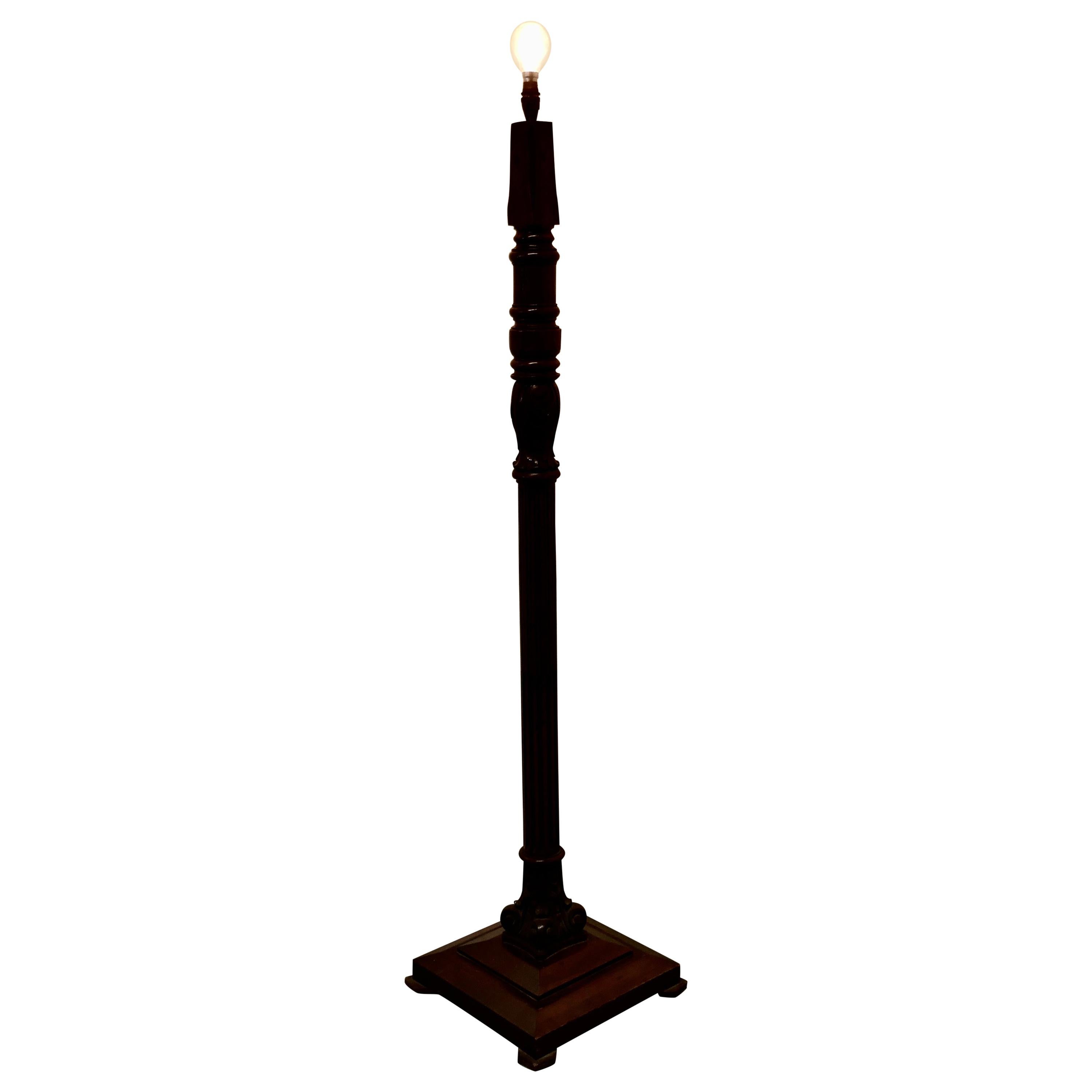 Heavily Turned Oak Floor Standing Lamp For Sale