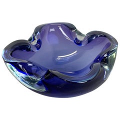 Heavy 1.3kg Murano Glass "Blue" Bowl Element Shell Ashtray Murano, Italy, 1970s