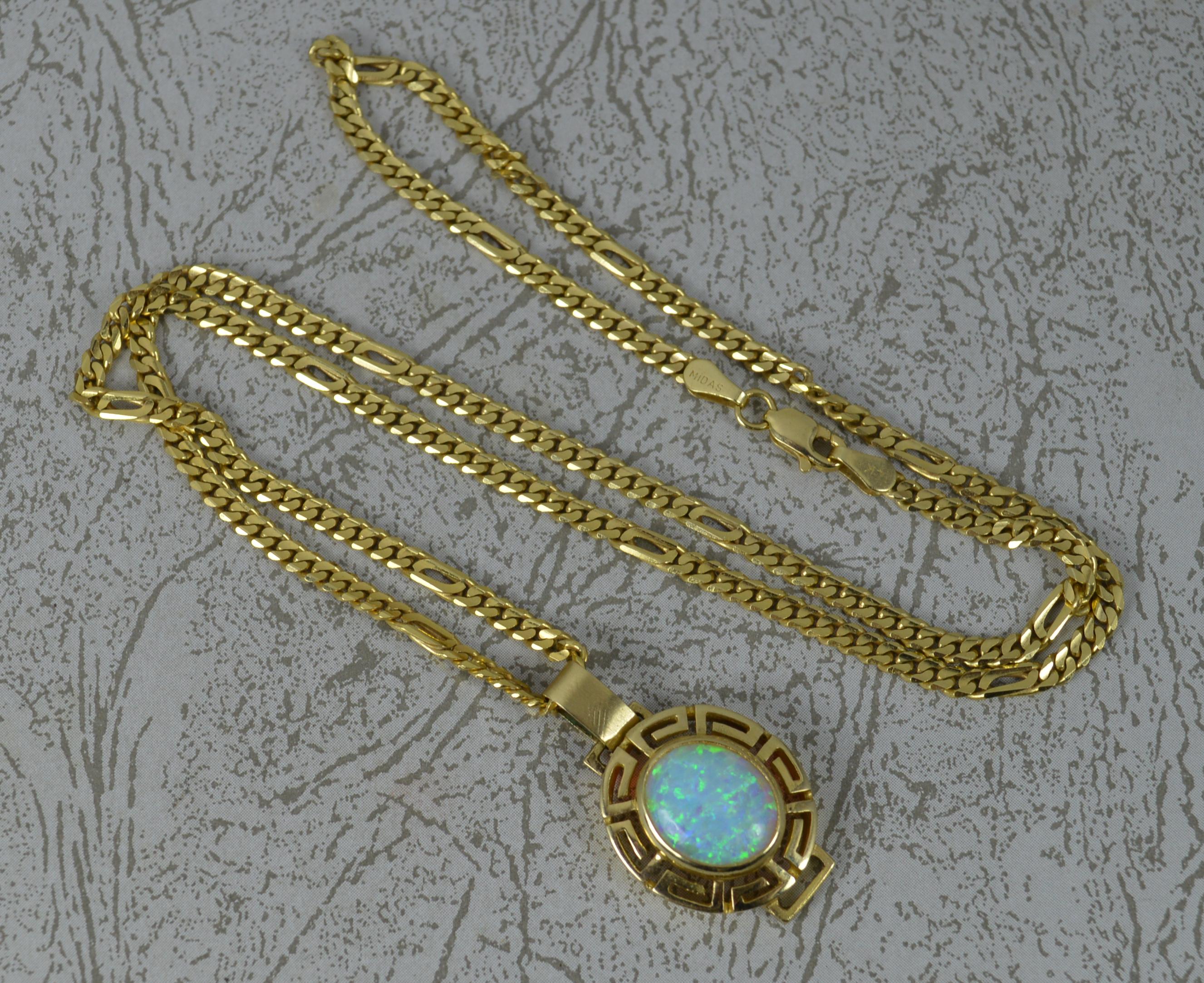 Heavy 14 Carat Yellow Gold and Opal Pendant and Chain 3