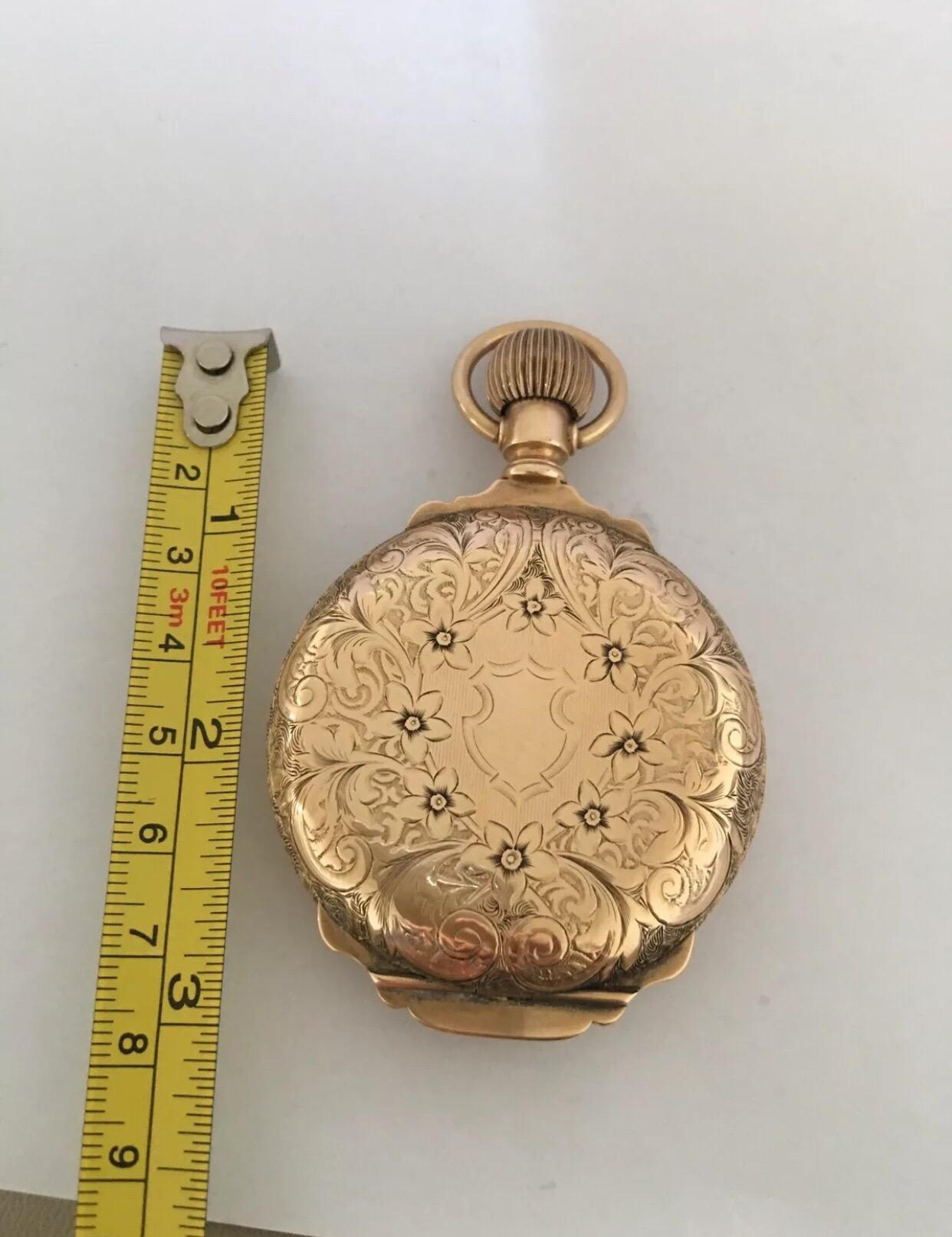 Heavy 14 Karat Gold Full Engraved Full Hunter Case Elgin Antique Pocket Watch For Sale 3