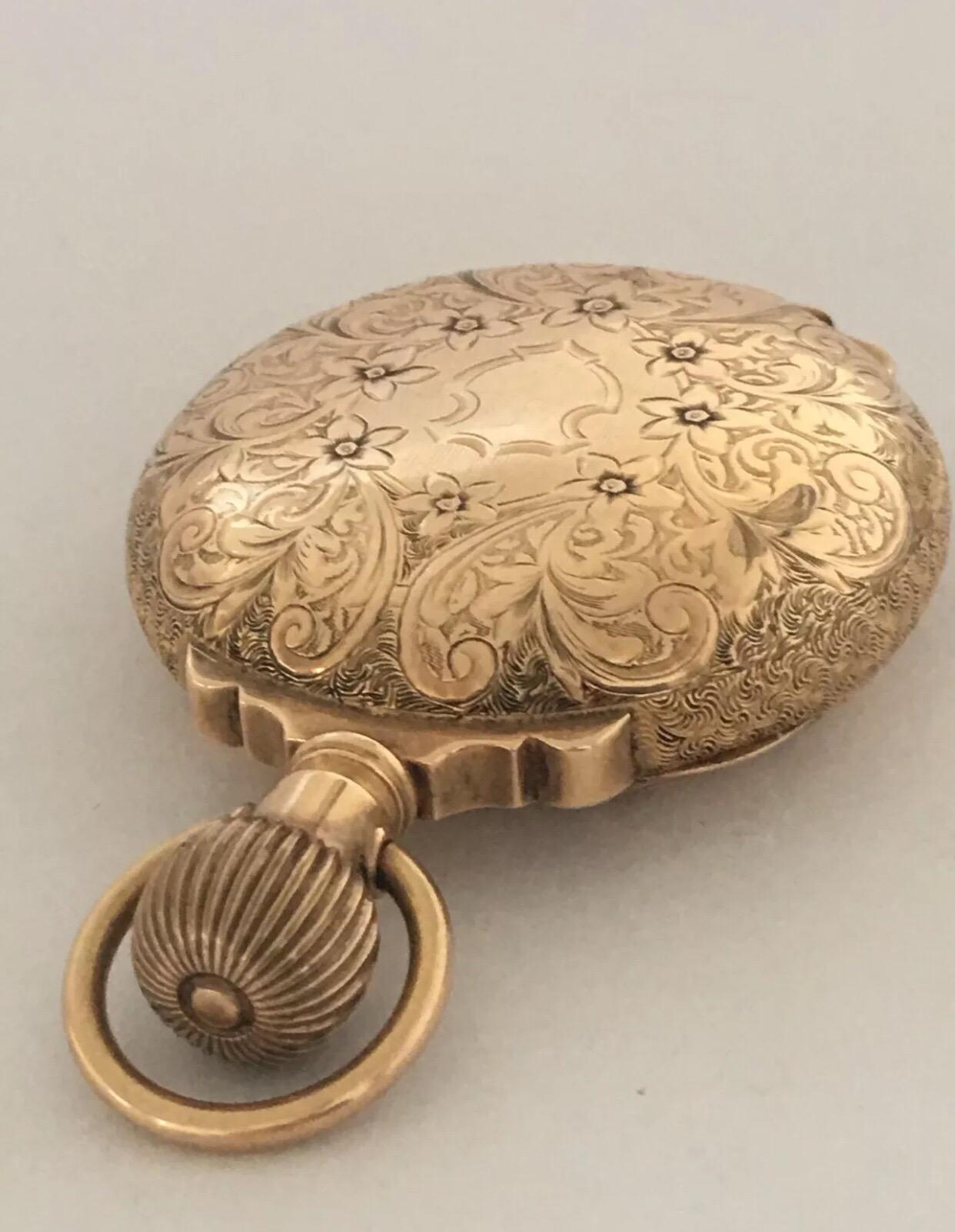 Heavy 14 Karat Gold Full Engraved Full Hunter Case Elgin Antique Pocket Watch For Sale 5