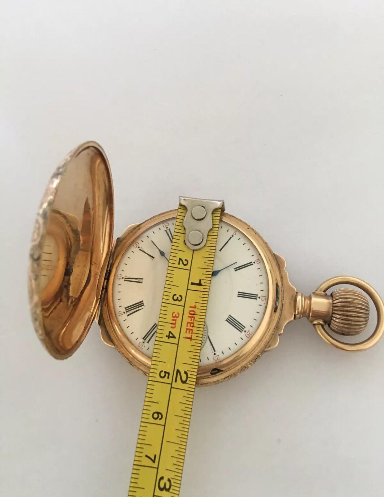Heavy 14 Karat Gold Full Engraved Full Hunter Case Elgin Antique Pocket Watch For Sale 2