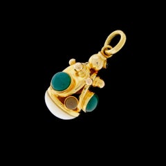 Heavy 14k Gold Accent Charm or Fob with Chrysoprase Moonstone Mabe Pearl 10.2Gr