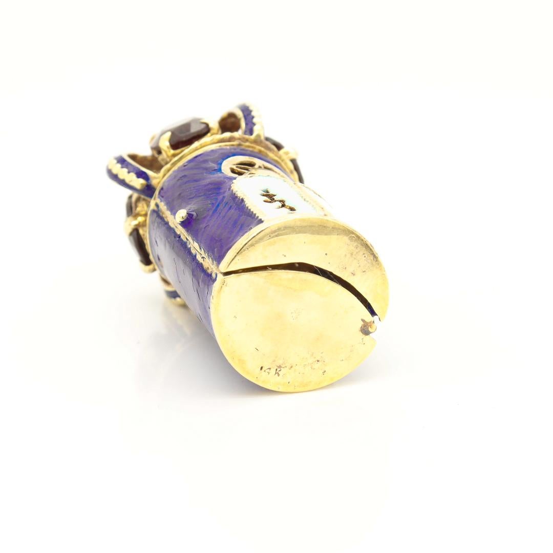 Heavy 14k Gold, Enamel, & Garnet Mezuzah Charm or Pendant For Sale 1