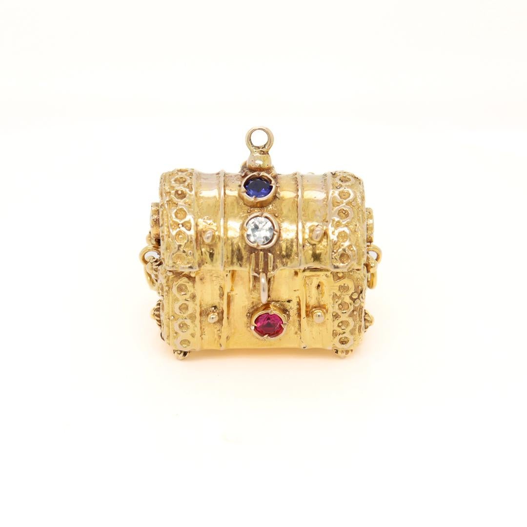 Heavy 14k Gold & Multi-Gemstone Treasure Chest Charm or Pendant For Sale 2