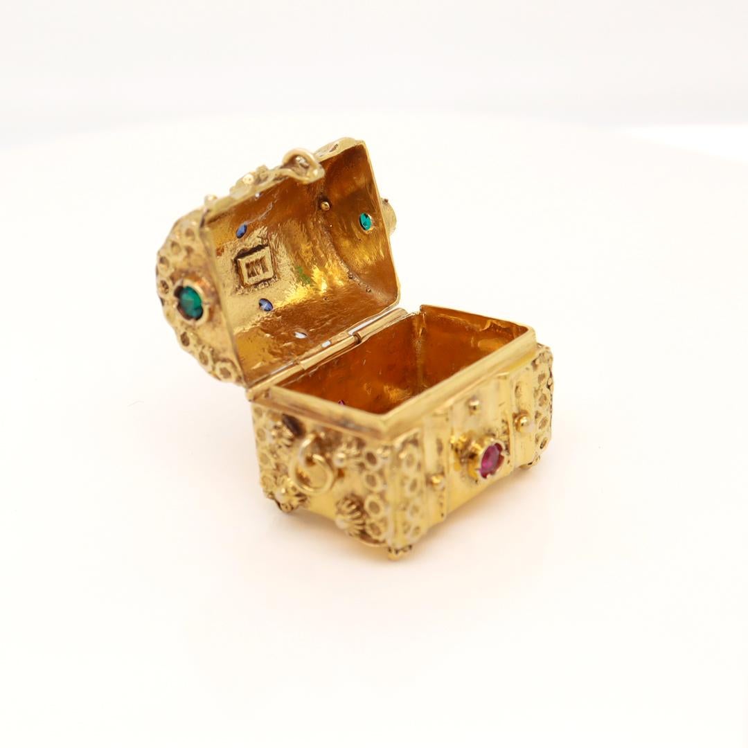 Heavy 14k Gold & Multi-Gemstone Treasure Chest Charm or Pendant For Sale 4