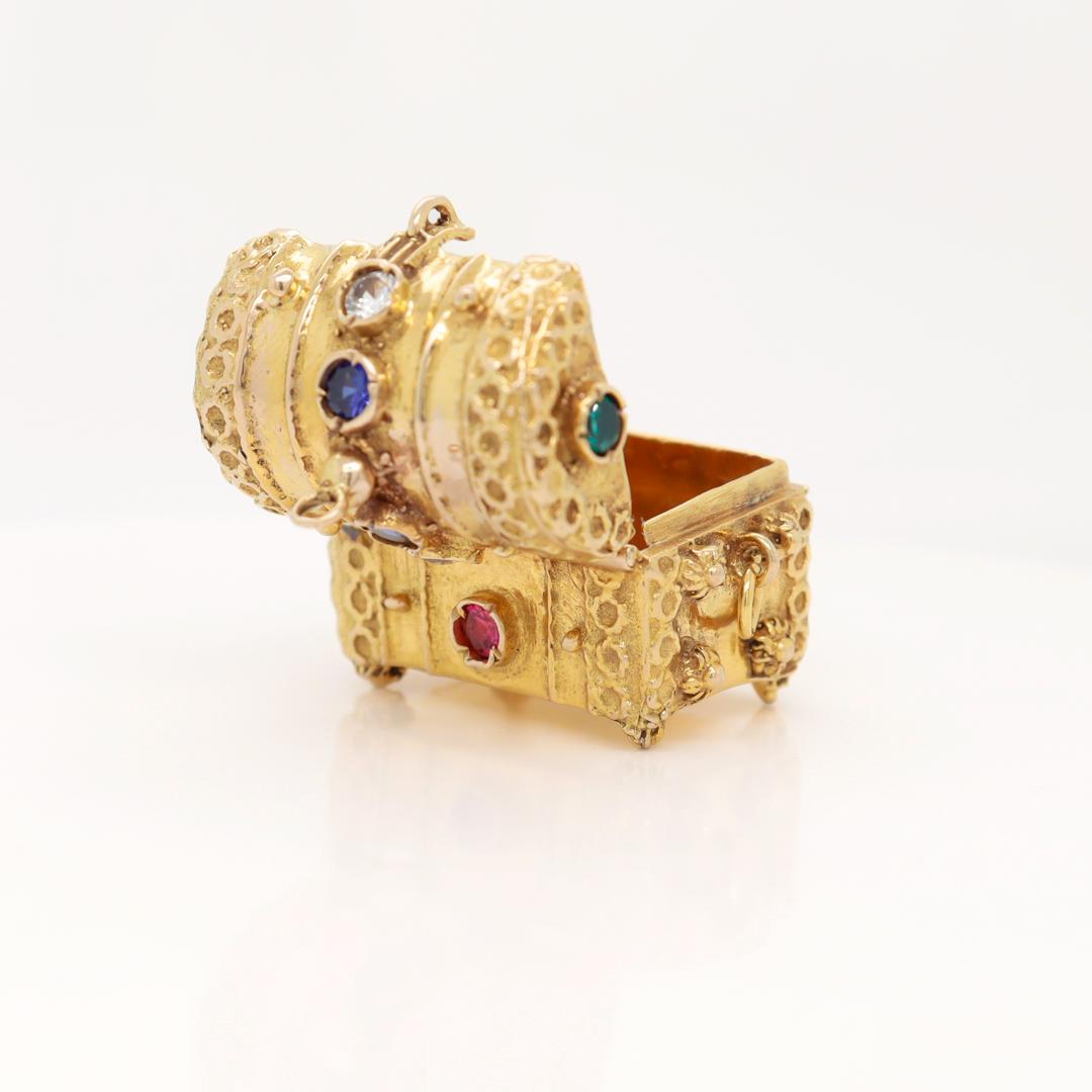 Heavy 14k Gold & Multi-Gemstone Treasure Chest Charm or Pendant For Sale 5