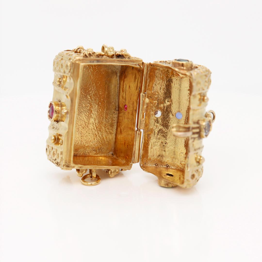 Heavy 14k Gold & Multi-Gemstone Treasure Chest Charm or Pendant For Sale 9