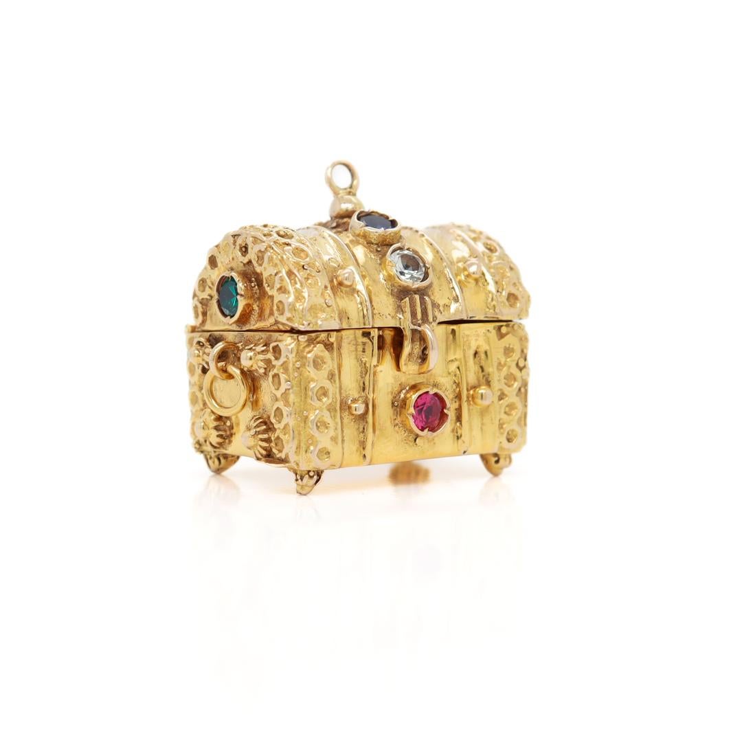 Heavy 14k Gold & Multi-Gemstone Treasure Chest Charm or Pendant In Good Condition For Sale In Philadelphia, PA