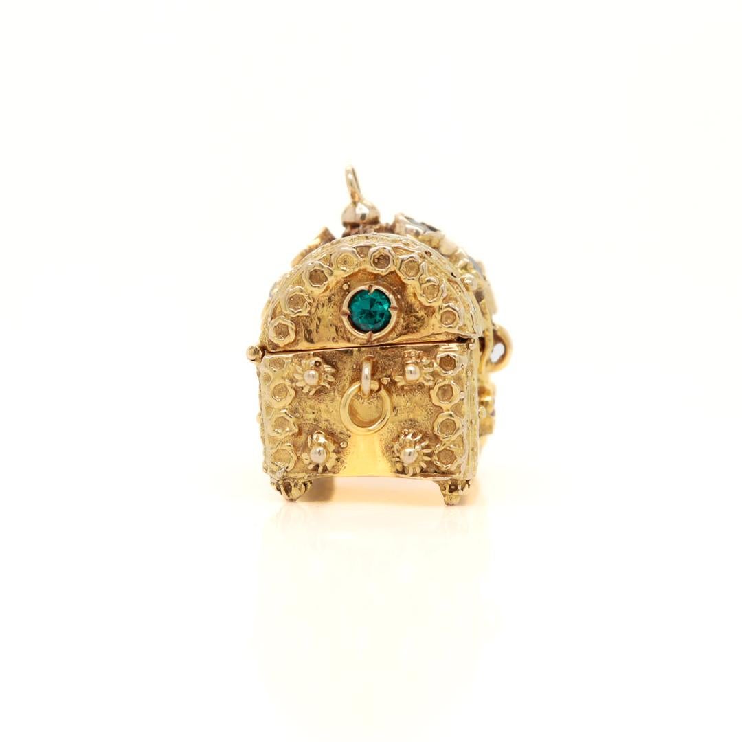 Heavy 14k Gold & Multi-Gemstone Treasure Chest Charm or Pendant In Good Condition For Sale In Philadelphia, PA