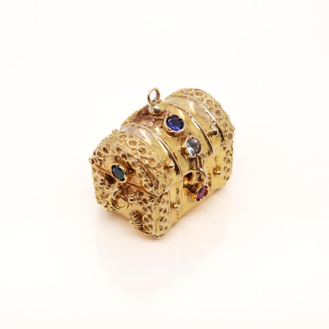 Heavy 14k Gold & Multi-Gemstone Treasure Chest Charm or Pendant For Sale 3