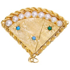 Pendentif en or 14 carats lourd avec turquoise perse et perle, médaillon photo en forme de médaillon XL