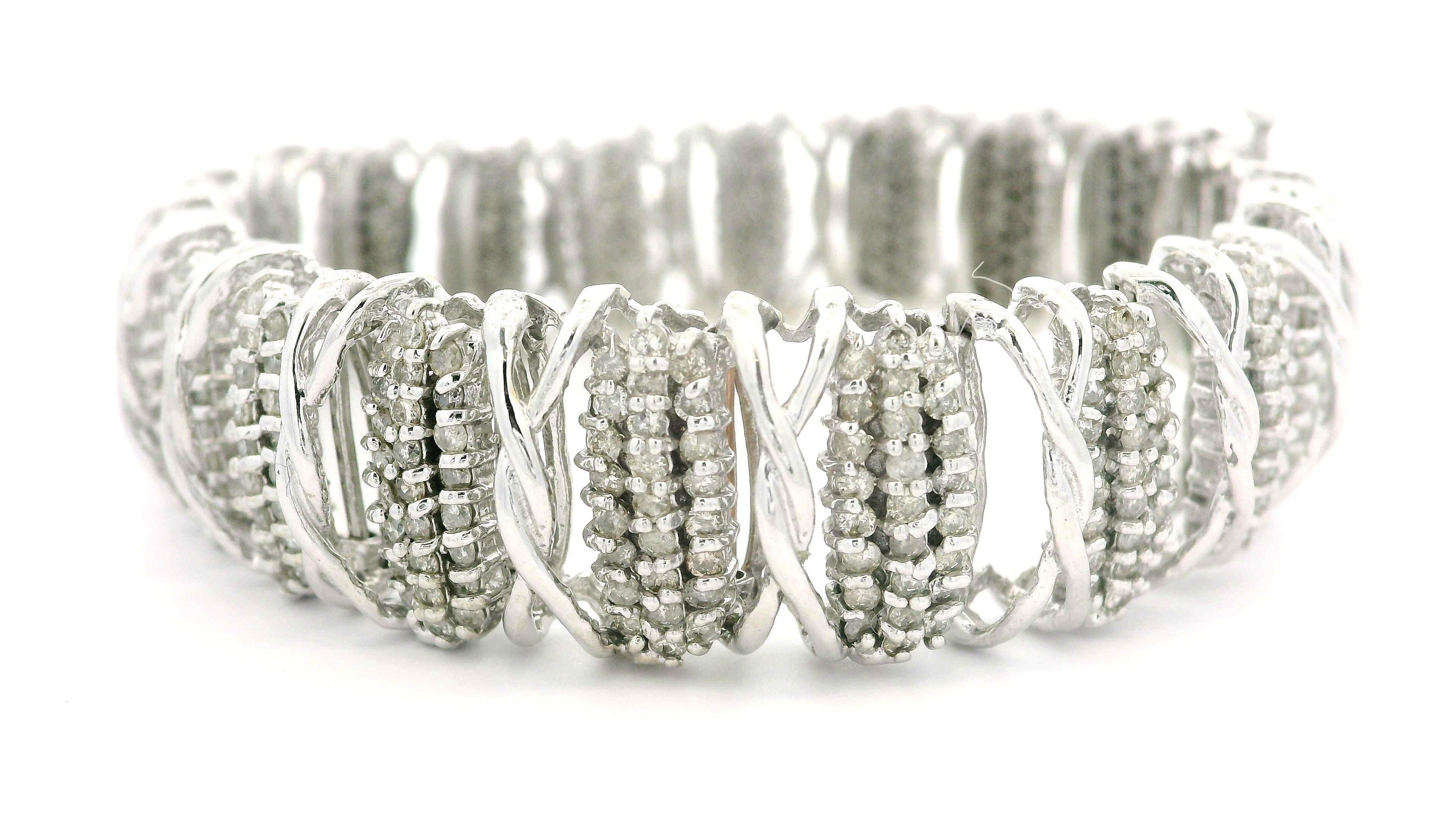 Pulsera de eslabones pesada de oro blanco de 14 quilates con racimo sustancial de 5 ctw y 14,8 mm de ancho en venta 5