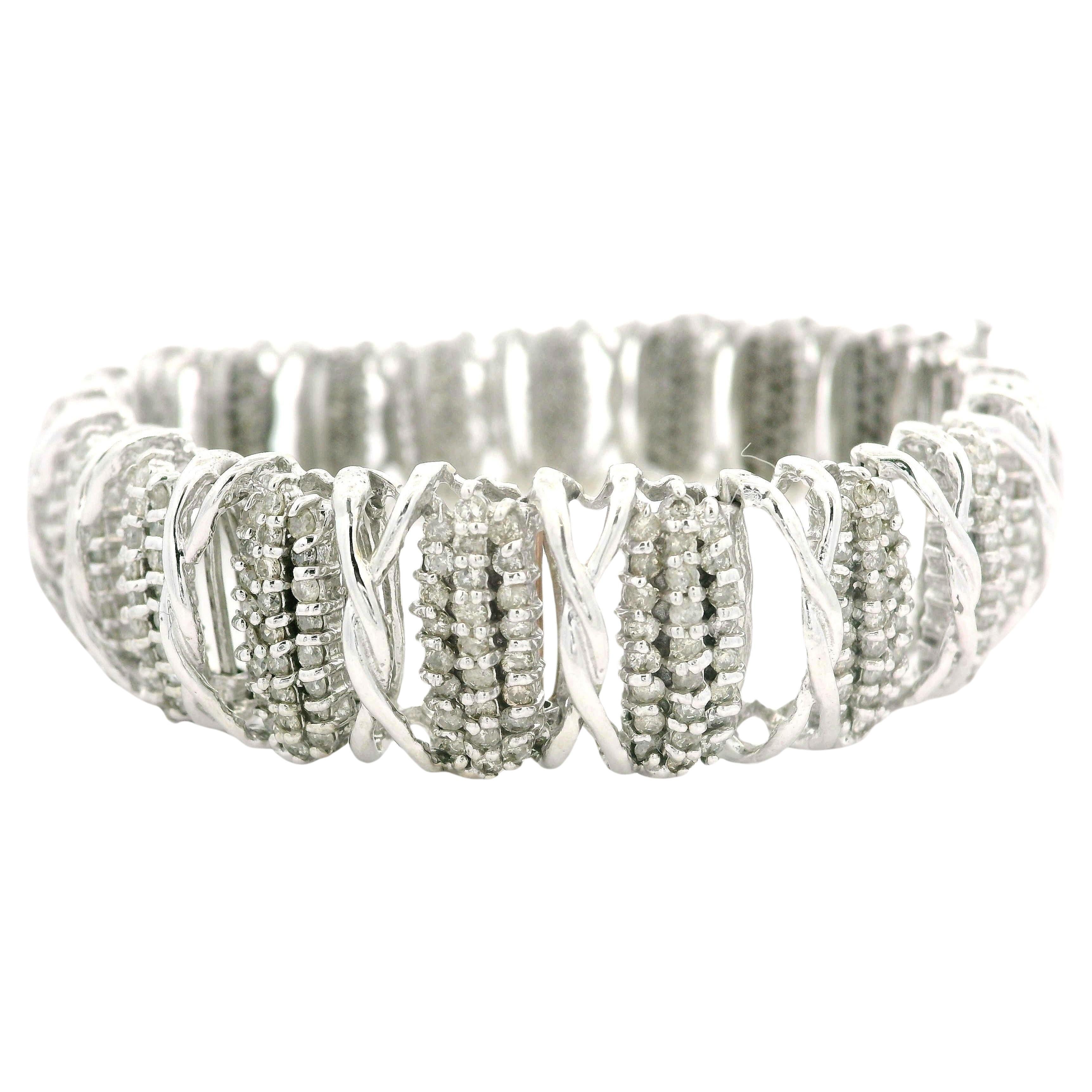 Heavy 14k White Gold 5ctw Substantial Cluster 14.8mm Wide Link Bracelet