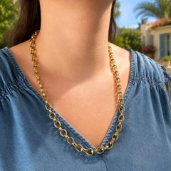 Heavy 14k Yellow Gold 24" Long Grooved & Polished Rolo Link Chain Necklace