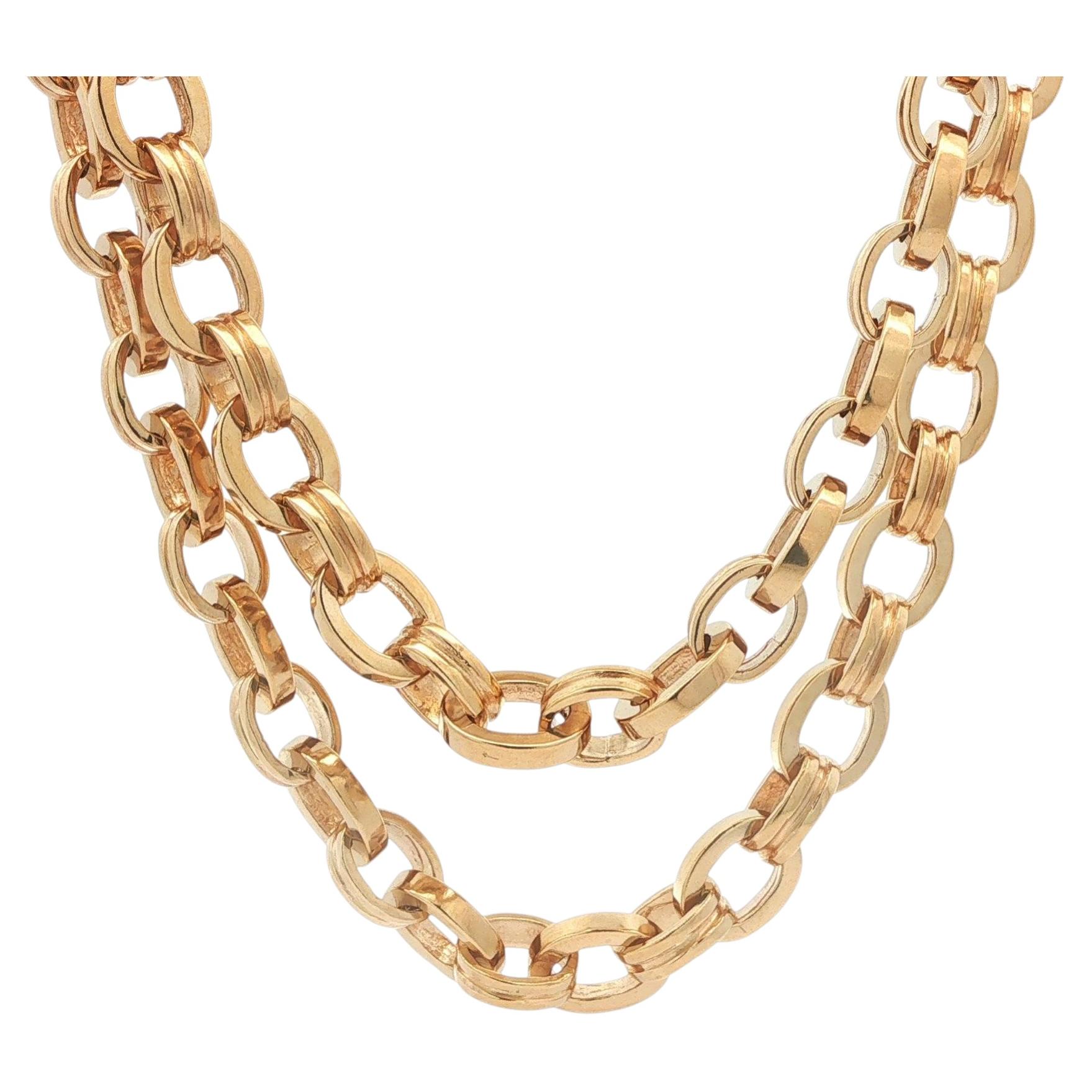 Heavy 14k Yellow Gold 24" Long Grooved & Polished Rolo Link Chain Necklace