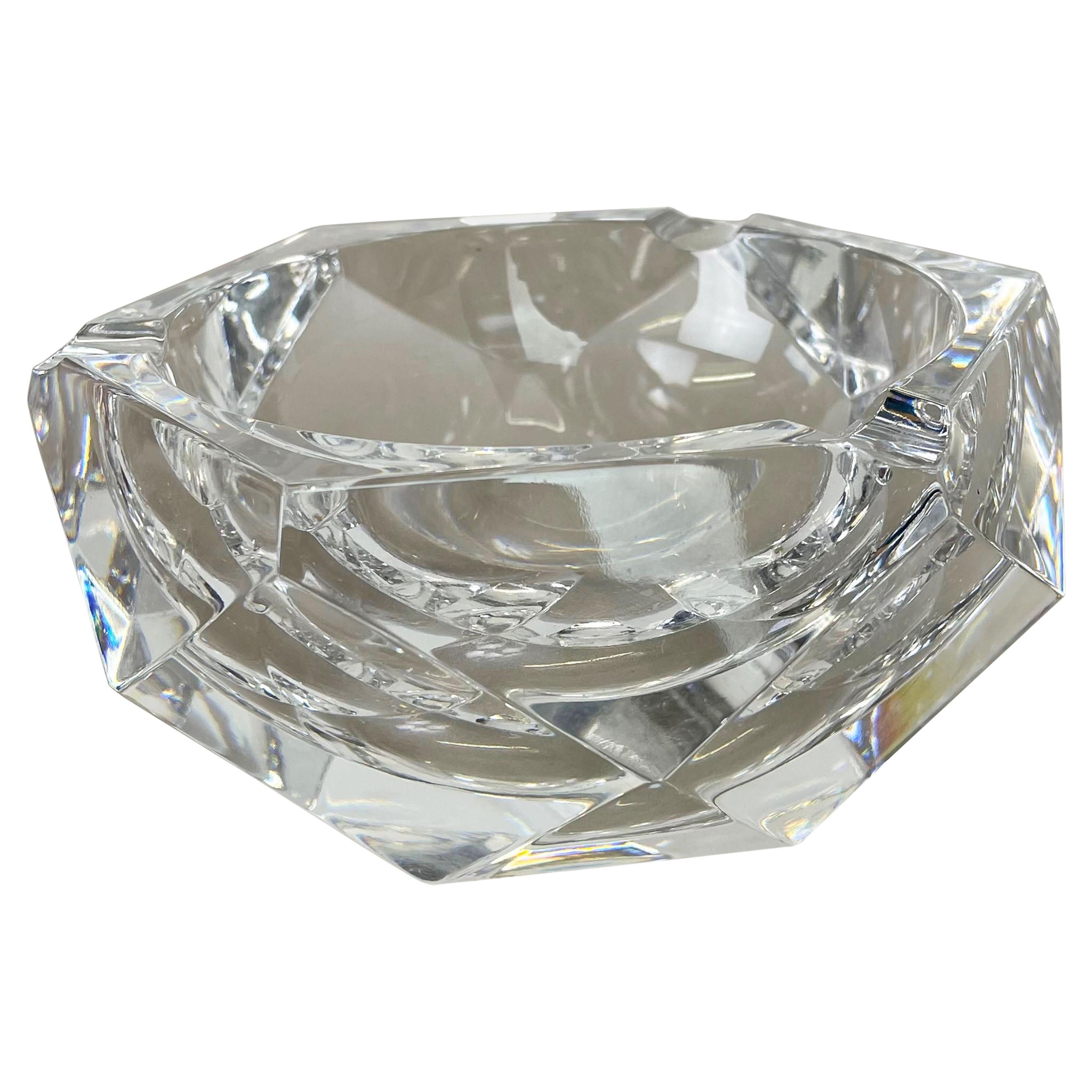 Heavy 1, 4kg Crystal "Diamond" Glass Ashtray by Val Saint Lambert, Belgium, 1970s For Sale