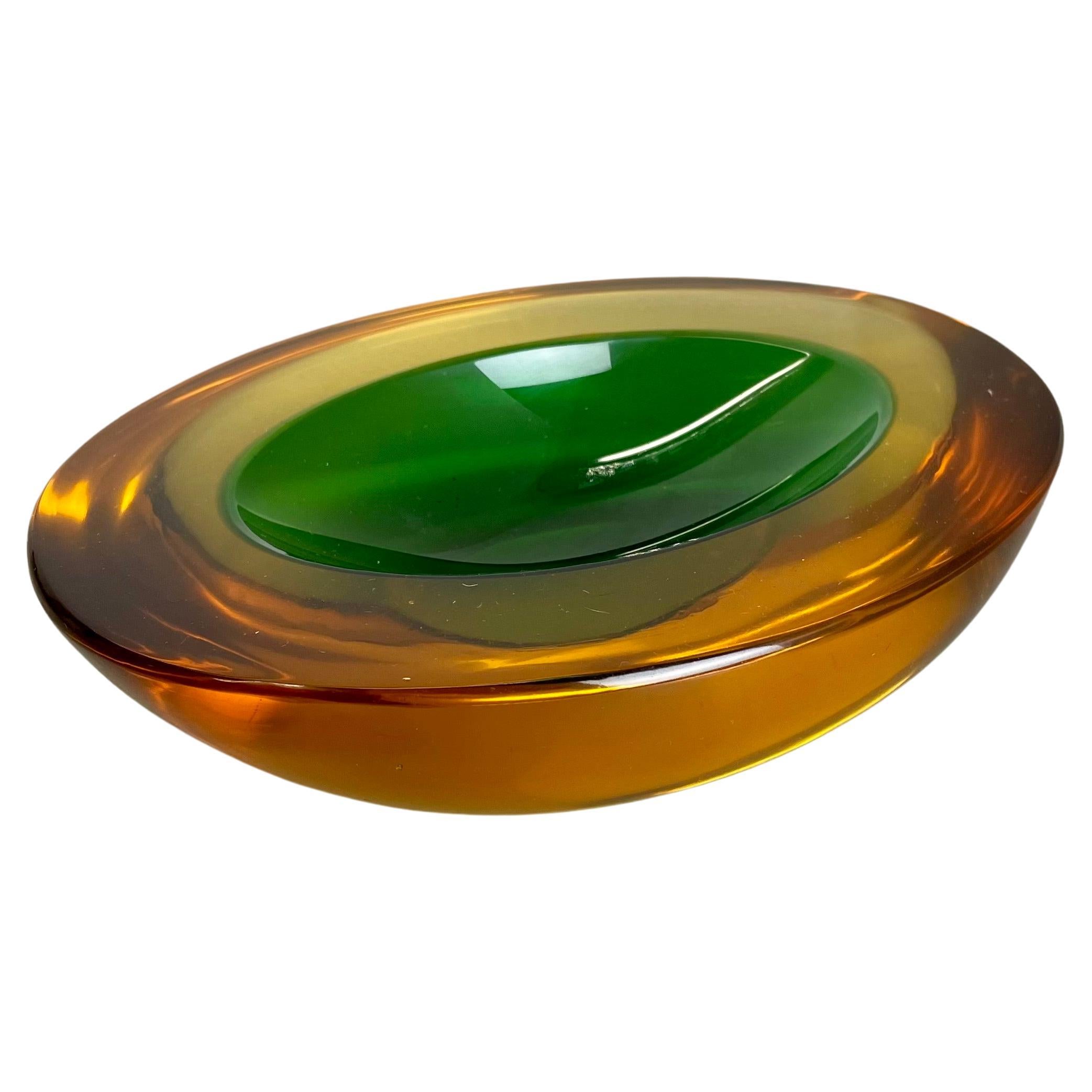 Heavy 1.5kg  Glass "Green-yellow" Bowl Element Shell Ashtray Murano Italy, 1970s