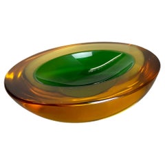 Retro Heavy 1.5kg  Glass "Green-yellow" Bowl Element Shell Ashtray Murano Italy, 1970s