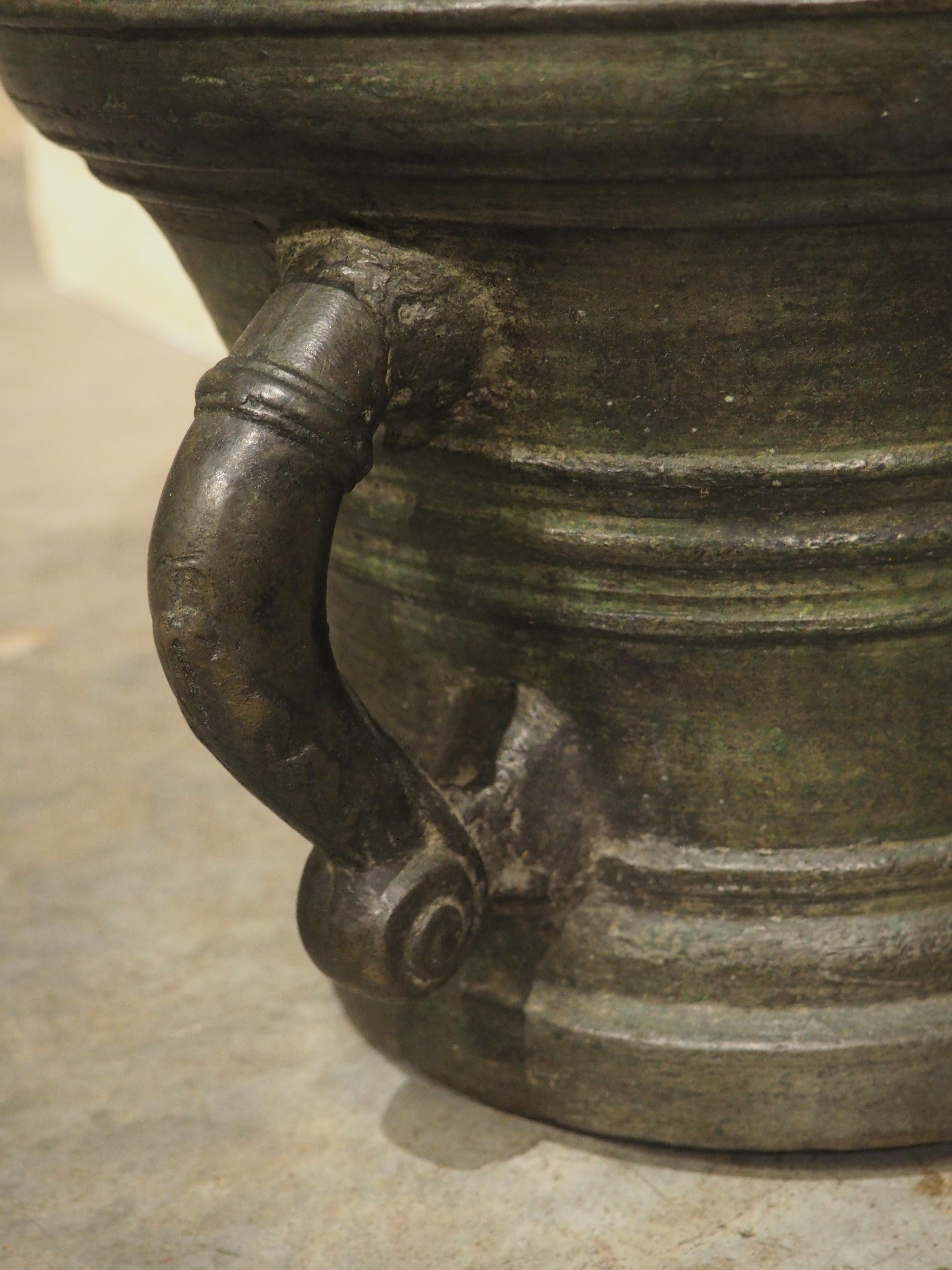 Heavy 16th Century French Bronze Mortar with Handles, Dated 1587, 109 lbs For Sale 4