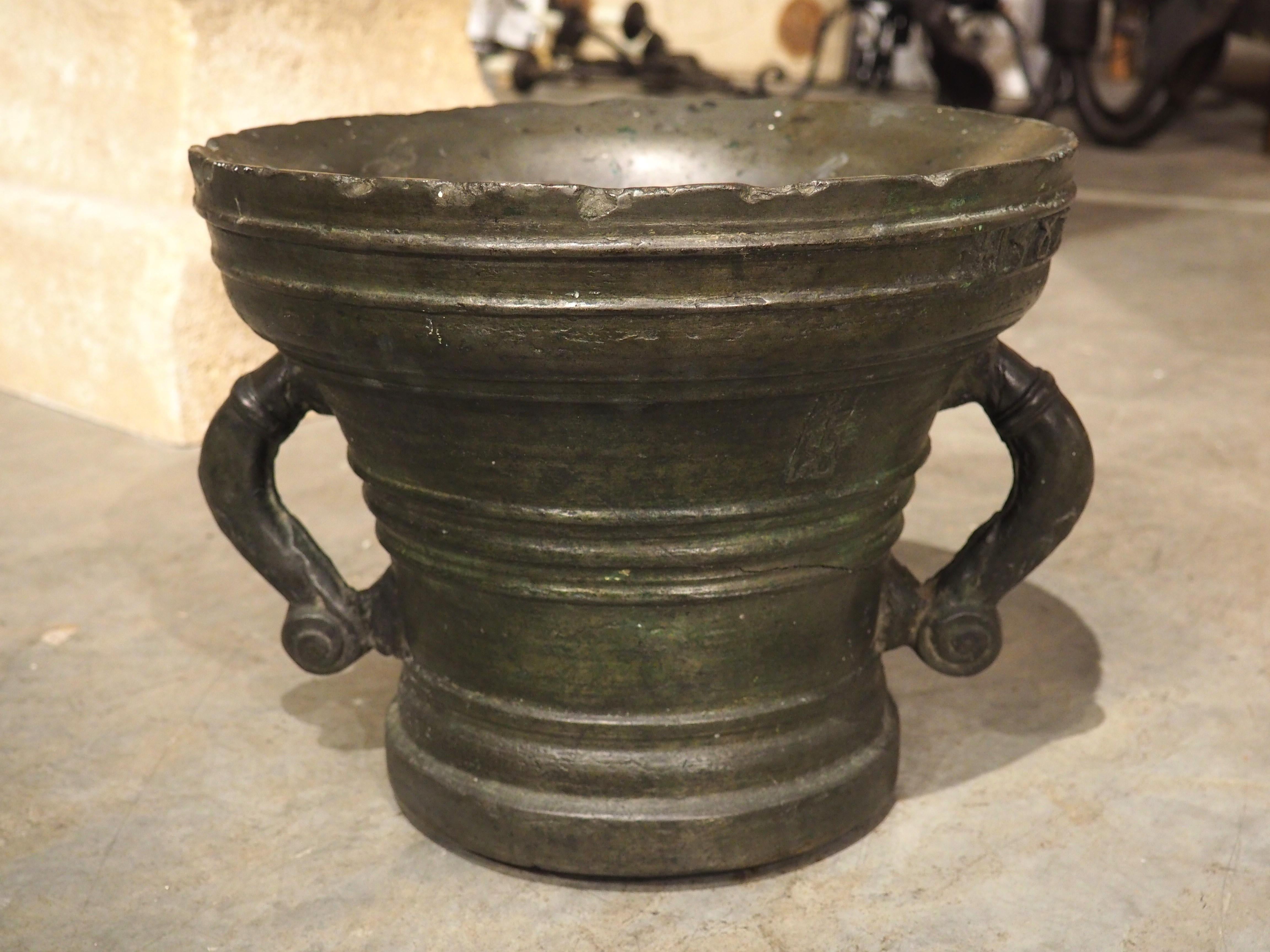Heavy 16th Century French Bronze Mortar with Handles, Dated 1587, 109 lbs For Sale 1