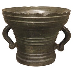 Heavy 16th Century French Bronze Mortar with Handles, Dated 1587, 109 lbs