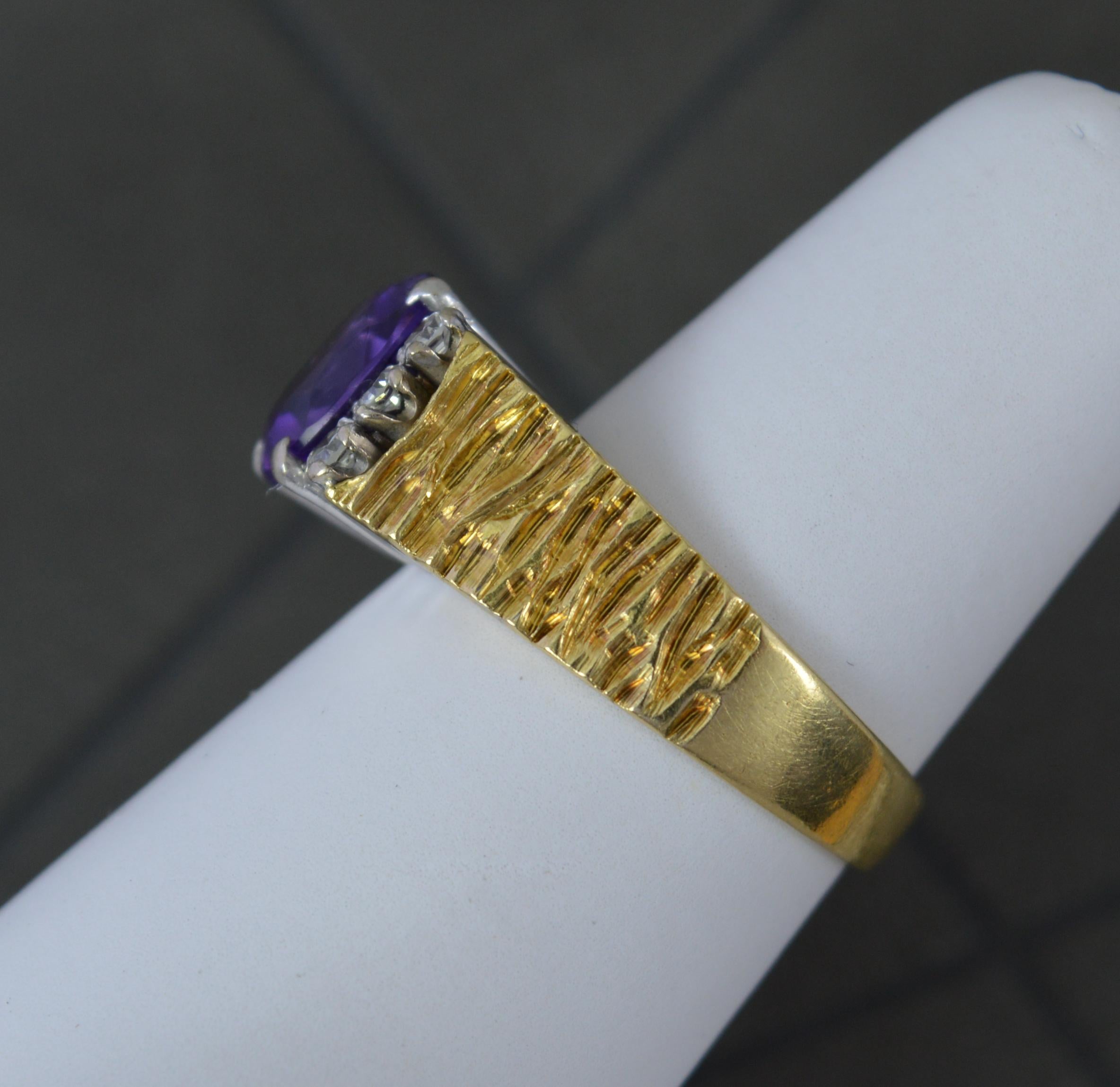 Heavy 18 Carat Gold Amethyst and Diamond Retro Statement Ring CG&S For Sale 2