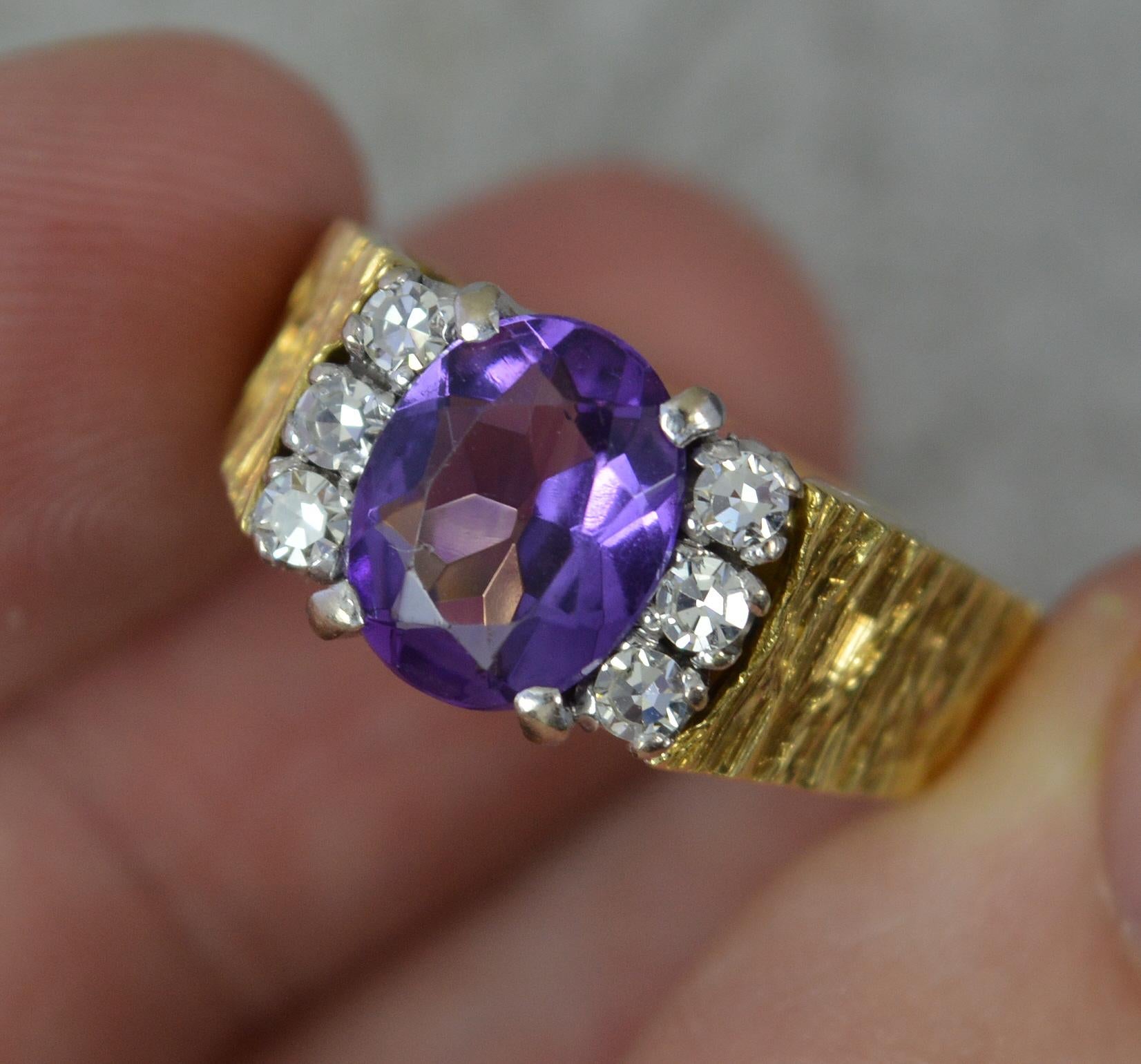Oval Cut Heavy 18 Carat Gold Amethyst and Diamond Retro Statement Ring CG&S For Sale
