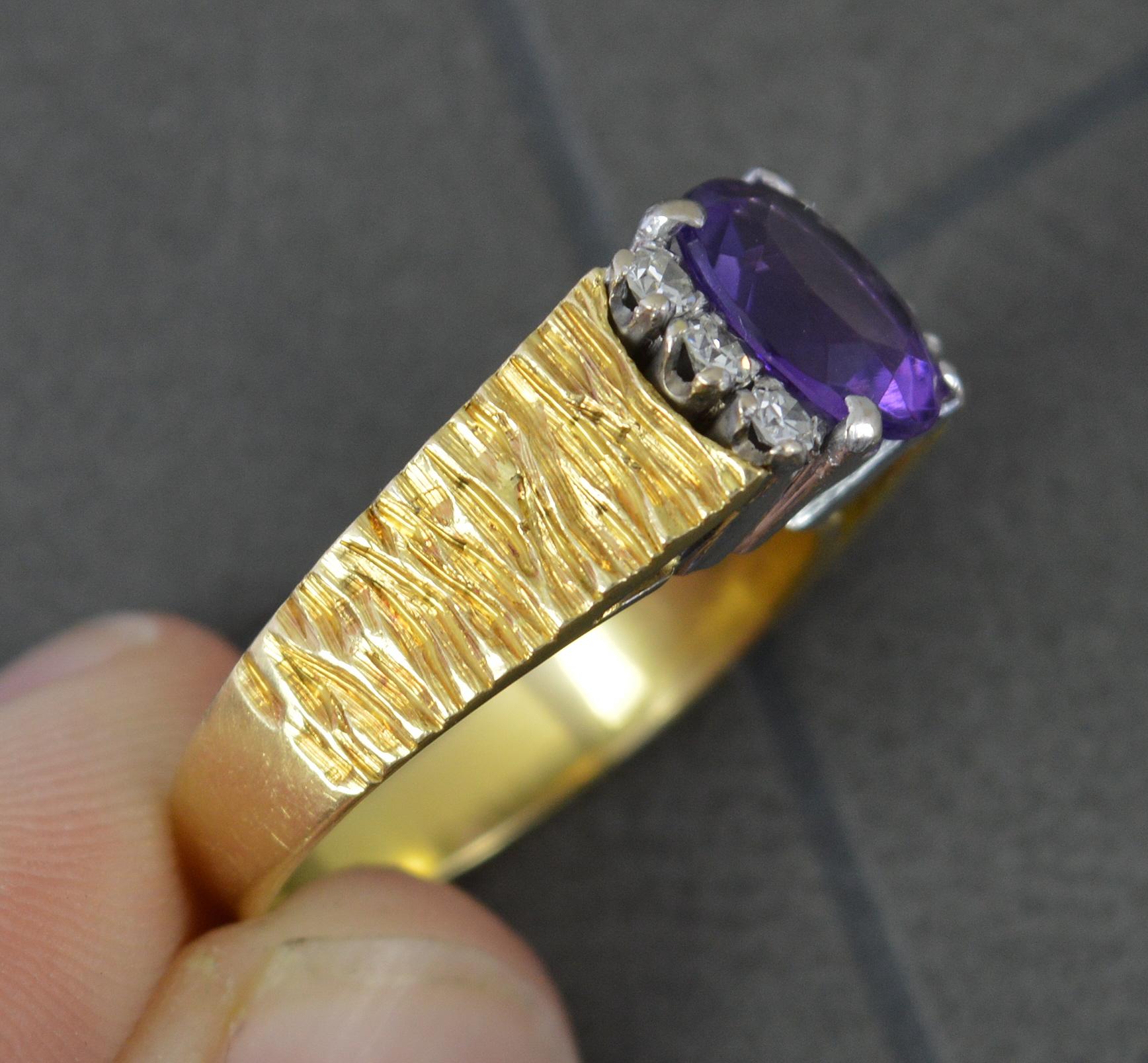 Heavy 18 Carat Gold Amethyst and Diamond Retro Statement Ring CG&S In Excellent Condition For Sale In St Helens, GB