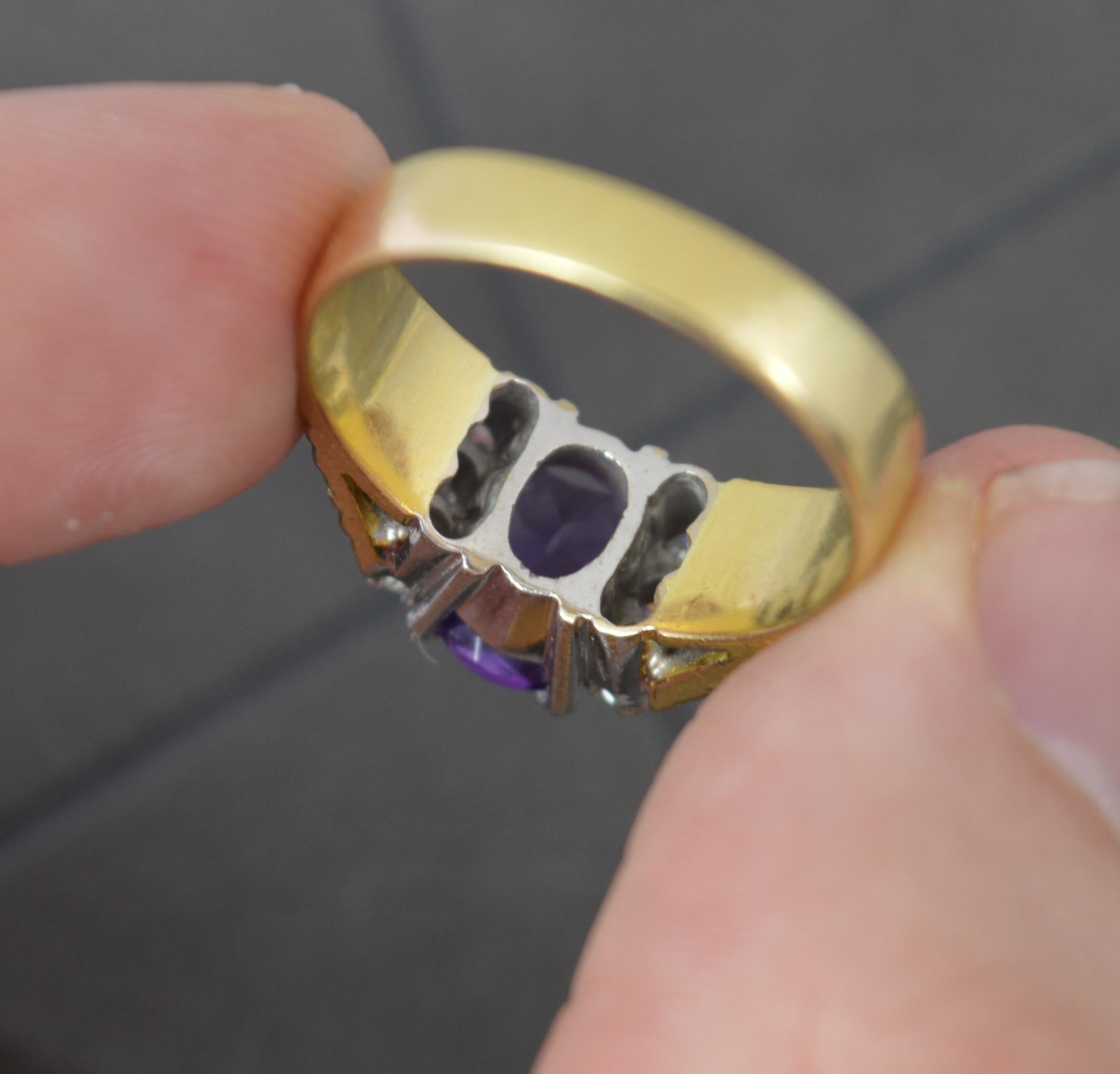 Heavy 18 Carat Gold Amethyst and Diamond Retro Statement Ring CG&S For Sale 1