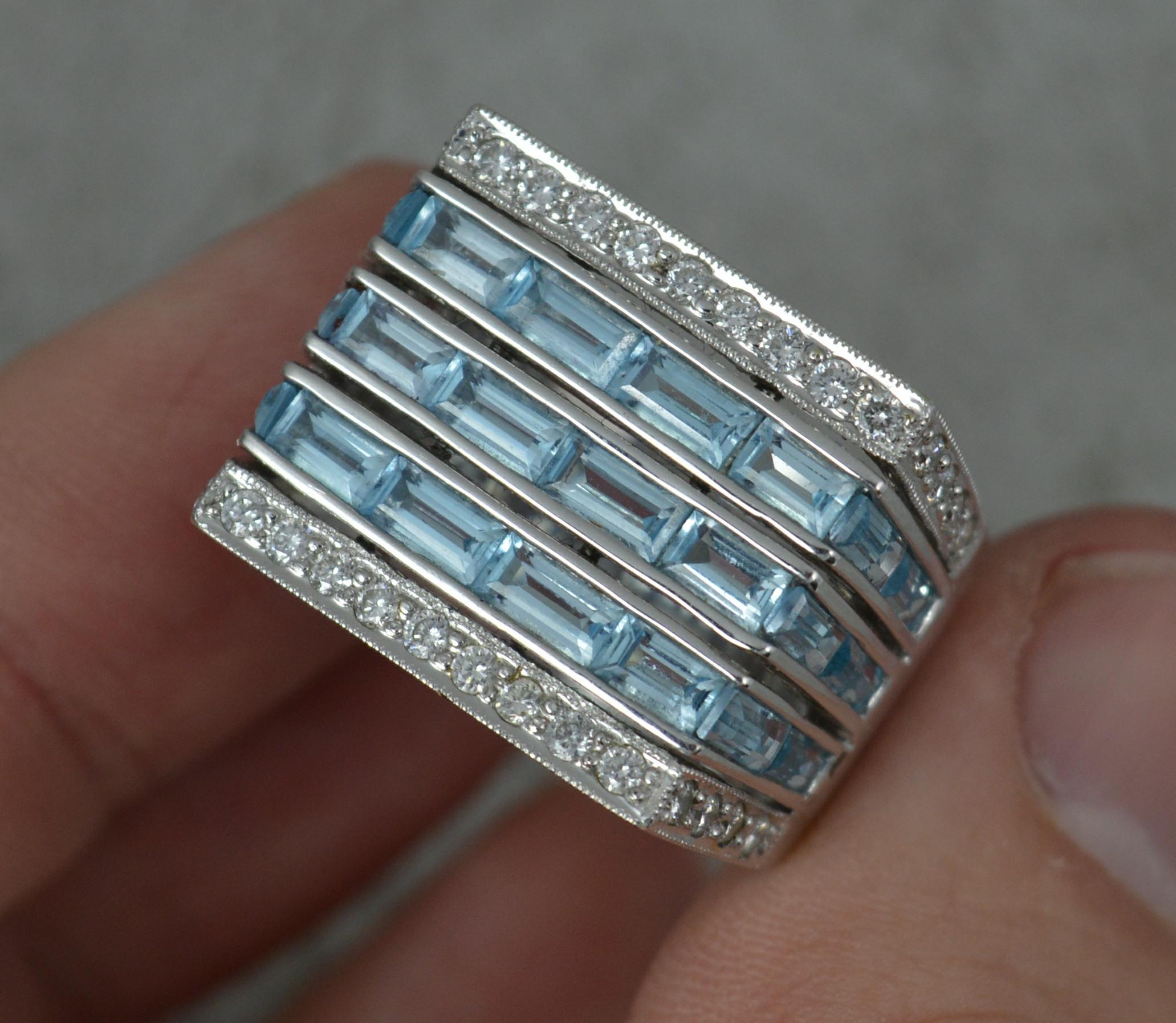 Heavy 18 Carat White Gold Blue Topaz and Diamond Statement Cluster Ring For Sale 1