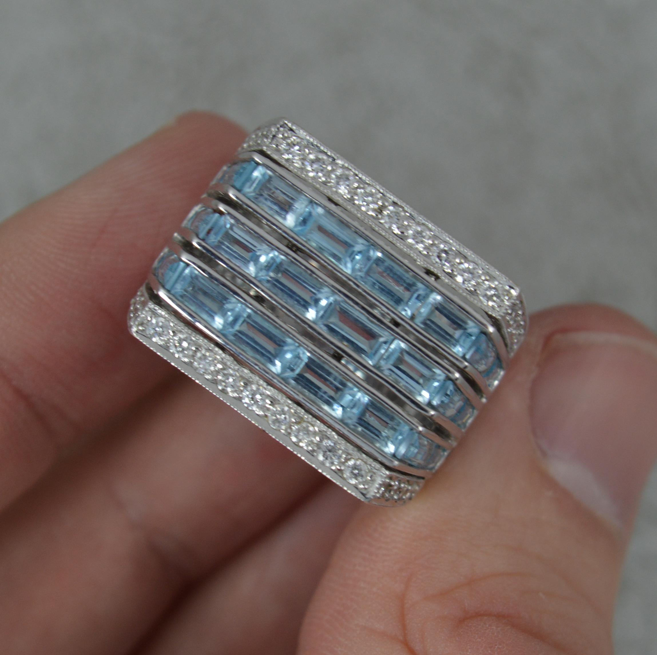 Bague grappe épaisse en or blanc 18 carats avec topaze bleue et diamants en vente 2