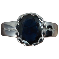 Heavy 18 Carat White Gold Large 2.75 Carat Blue Sapphire and Diamond Ring