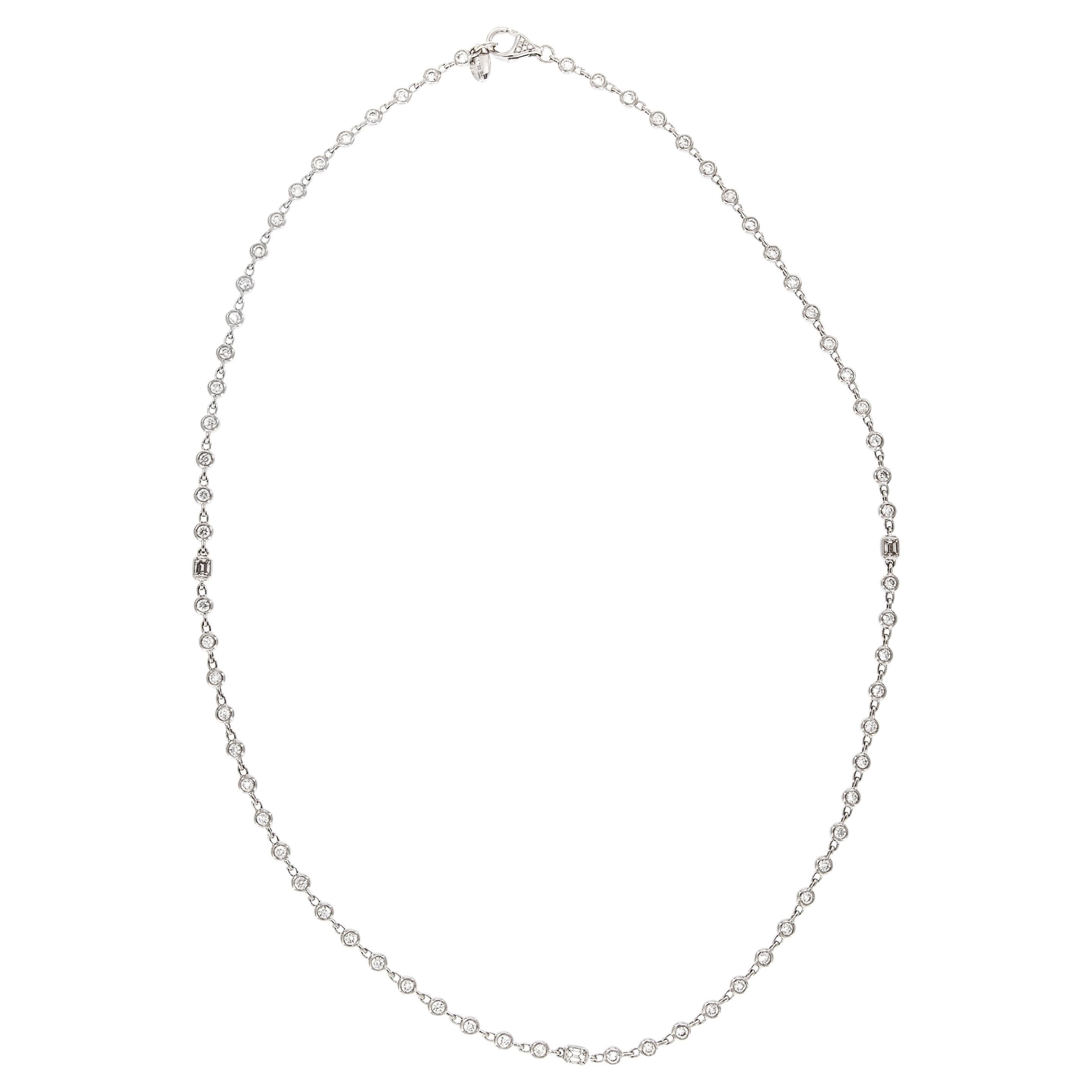 Heavy 18 Karat White Gold Unique 2.50 Cttw. Diamonds By The Yard Necklace For Sale